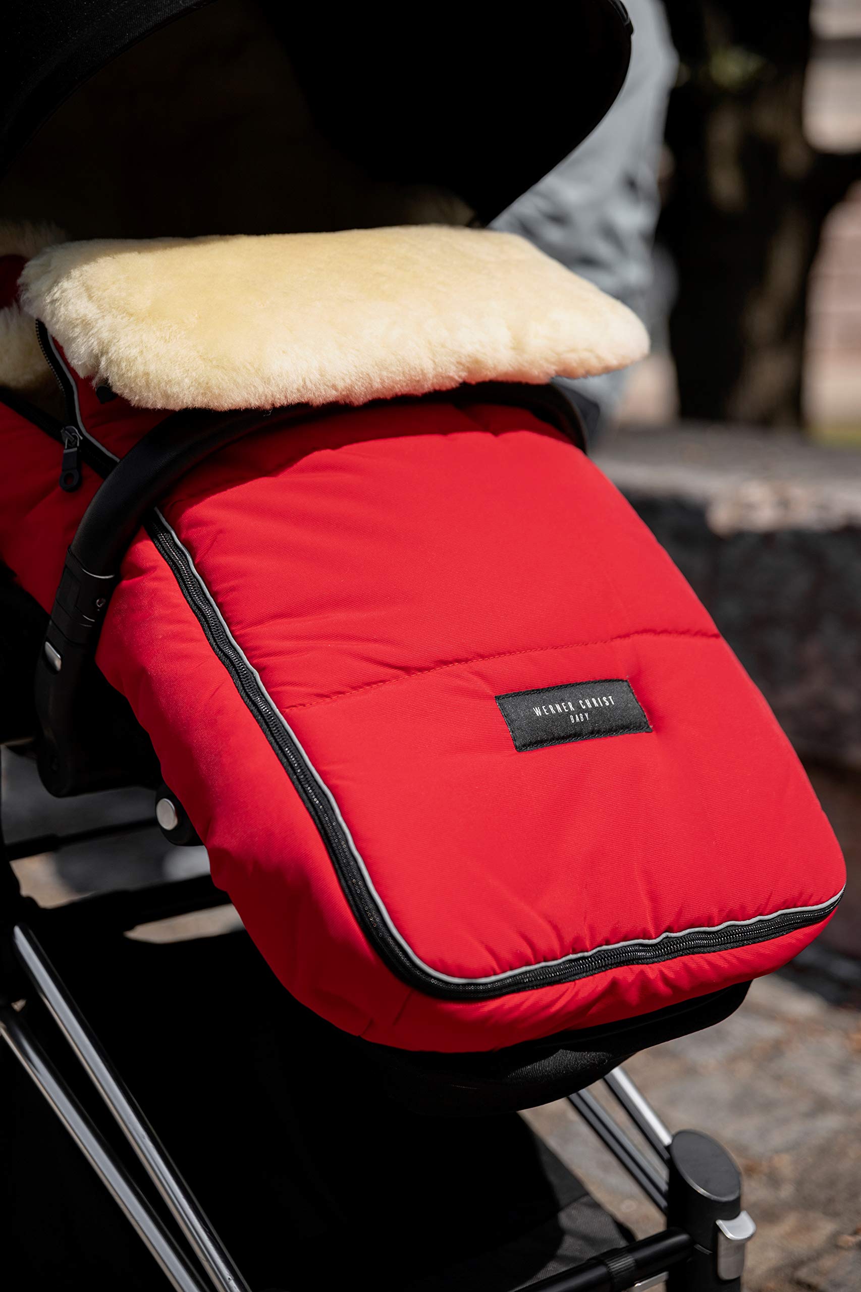 CHRIST Saco bebé Invierno Arosa de Piel de Cordero para Carrito de Werner Baby - Curtido Medicinal, Saco Universal para Coche, sillas de Paseo o Buggy, Color: Negro