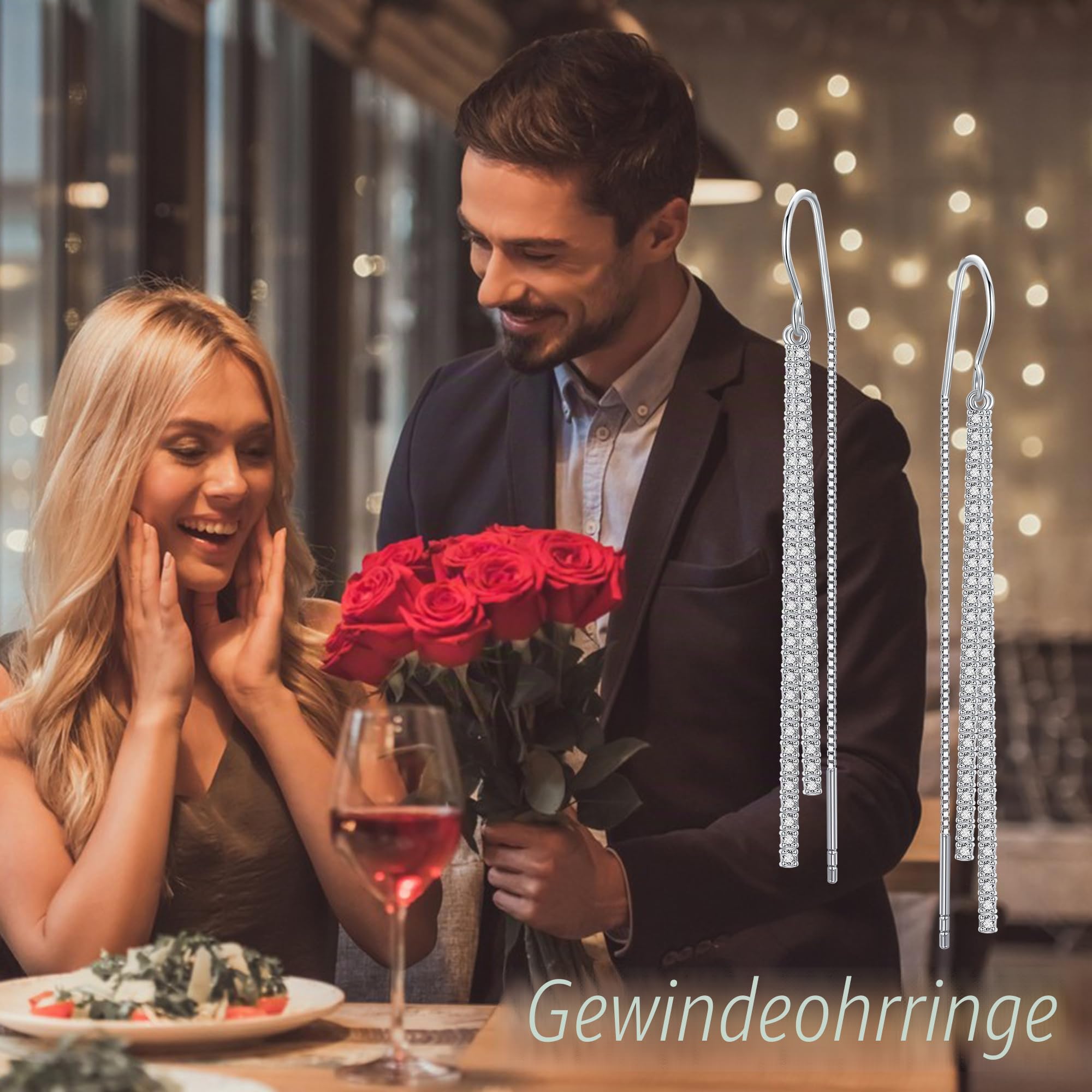 Einfädler Durchzieher Ohrringe Sterling Silber 925 Quaste Ohrringe Cubic Zirkonia Lang Hängend Threader Ohrringe Schmuck Geschenk für Damen Mädchen