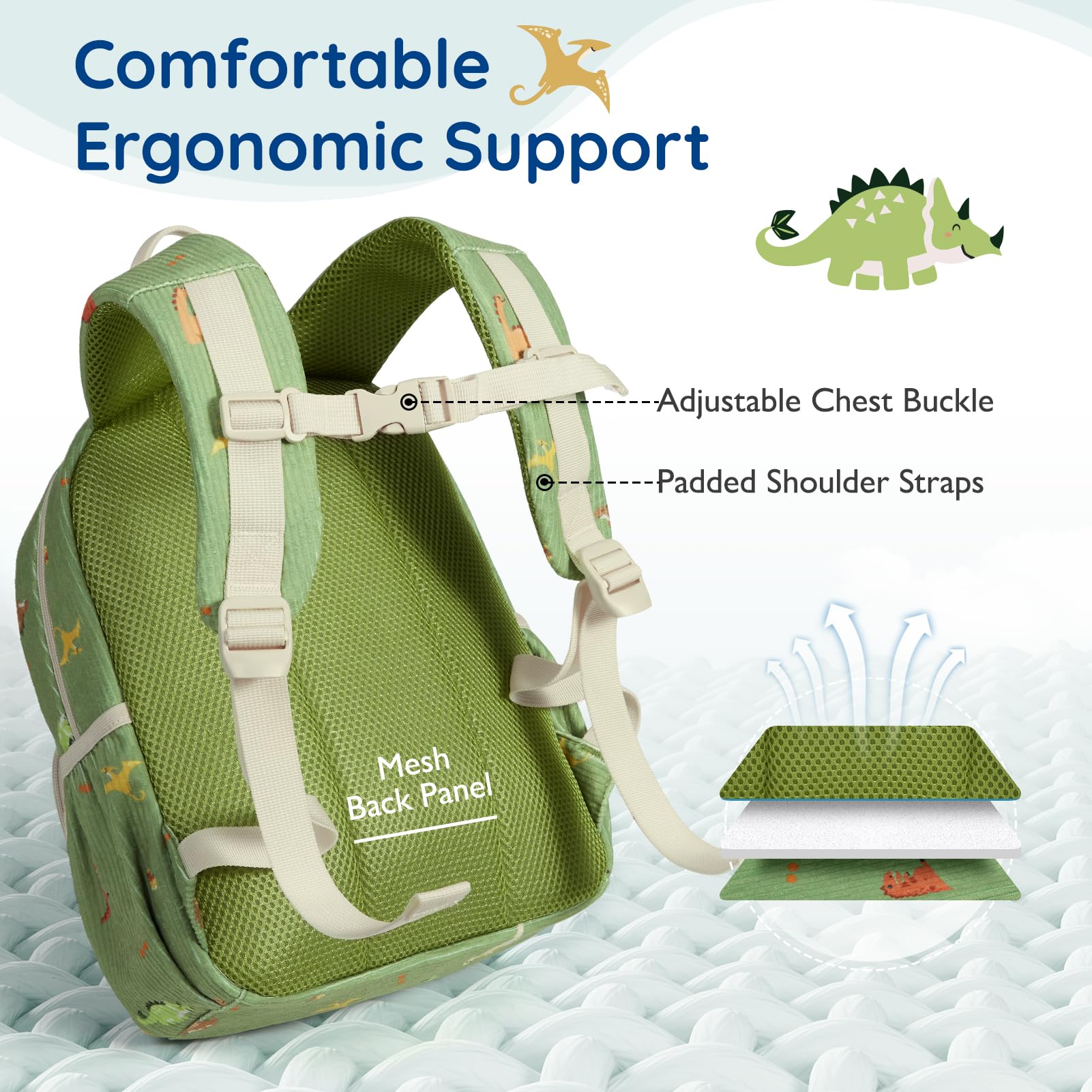 mommore Toddler Backpack for Boys 2-4, Corduroy Kids Backpack, 13" H Preschool Kindergarten Daycare School Bag Dinosaur Bookbag - 5