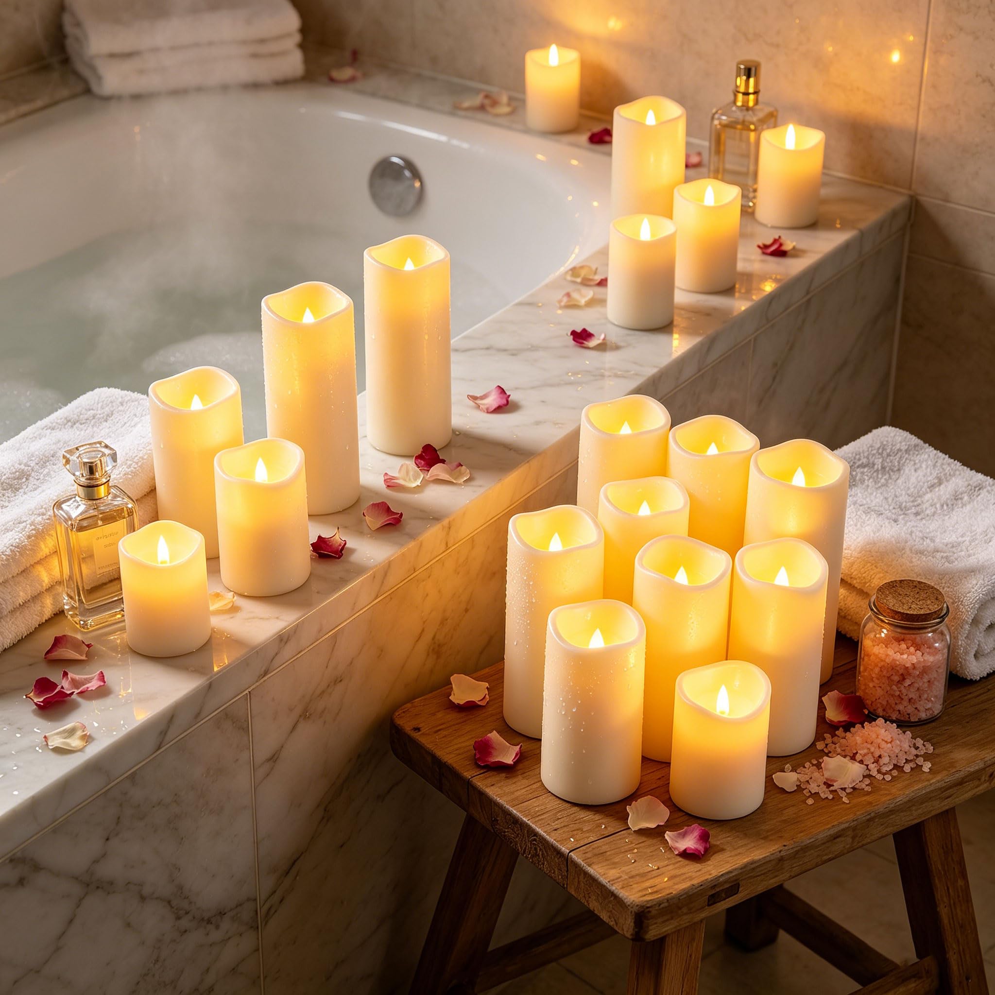Velas LED Impermeables Marfil con Mando 12 Piezas 5.5cm 4 Tamaños Plástico Resistente Calor Lluvia