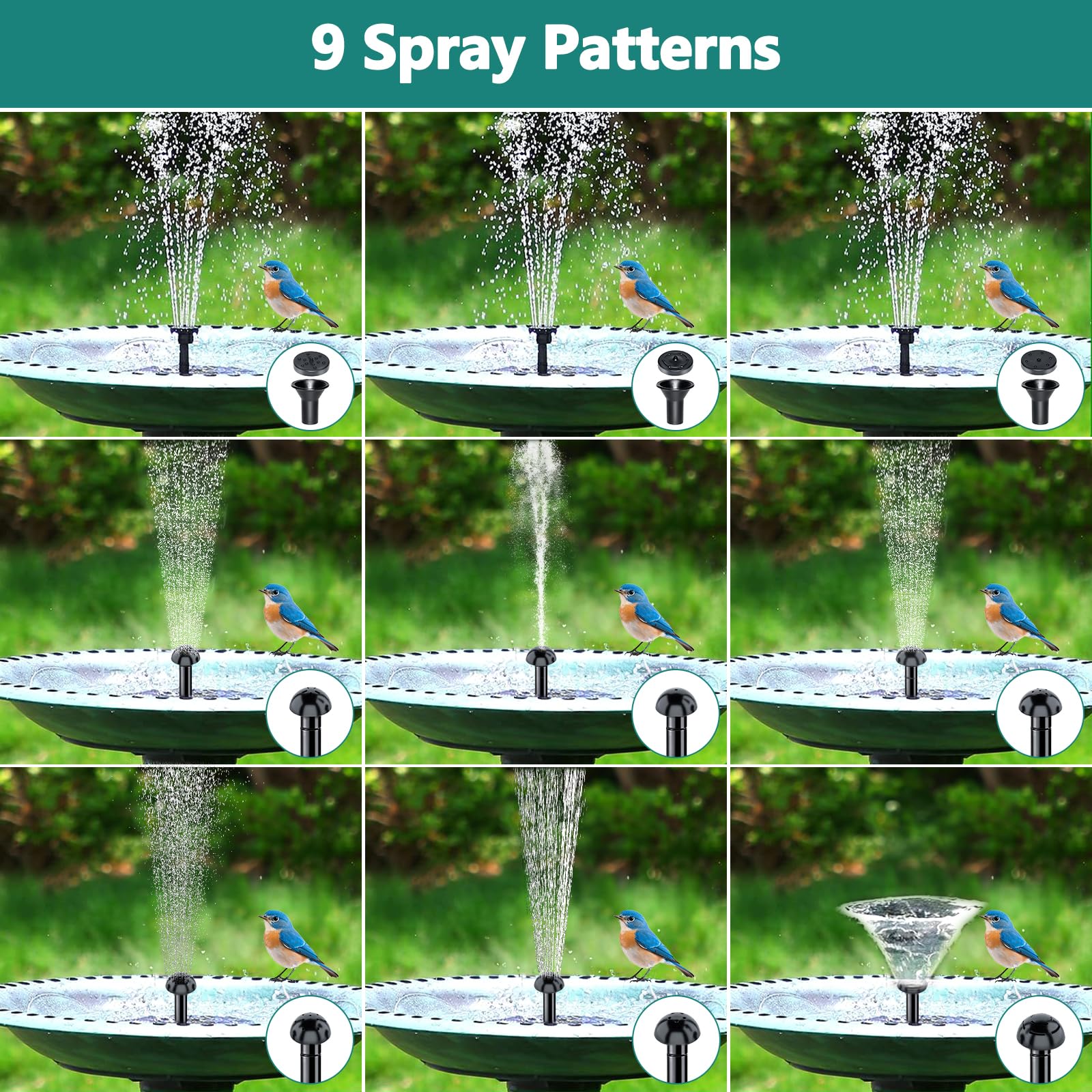 Fontana Solare,5W Pompa Solare per Laghetto,Fontana Solare per Esterna con 1,5 M Tubo,Pompa Solare da Giardino con 5 Ugelli per Abbeveratoio per Uccelli,Contenitori per Pesci,Stagno,Piscina