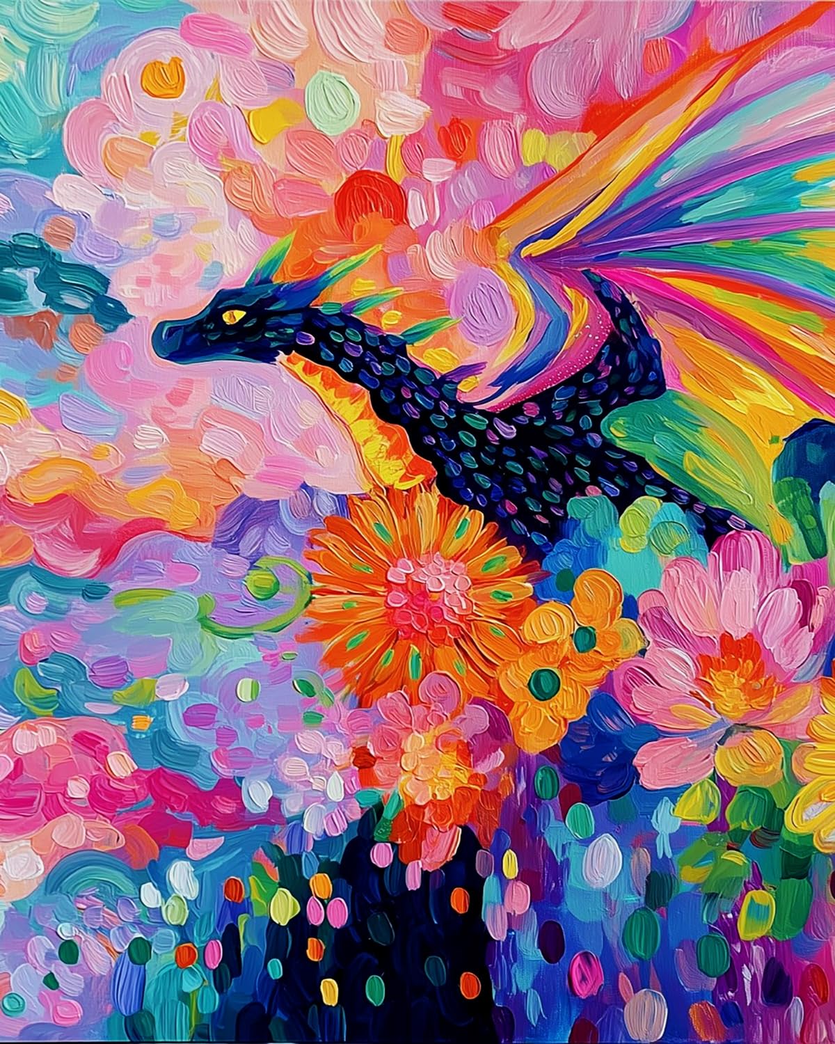 Liubaishi Multicolour Paint By Numbers Kit For Adults, Colourful Winged Flower Dragon, 40X50 Cm, Acrylic On Canvas