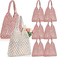 8 Pack Boho Macrame Crochet Beach Tote Bags - Bridesmaid Bachelorette Party Gifts, Pink & Beige Bulk Sunnymove Set