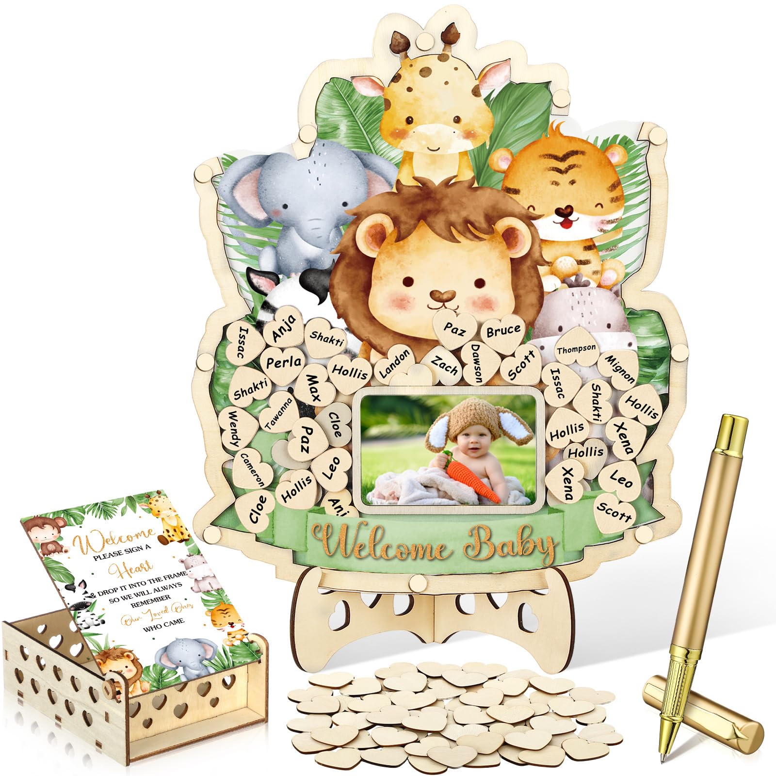 Wenqik 63 Pcs Safari Animal Baby Shower Guest Book,Multicolored