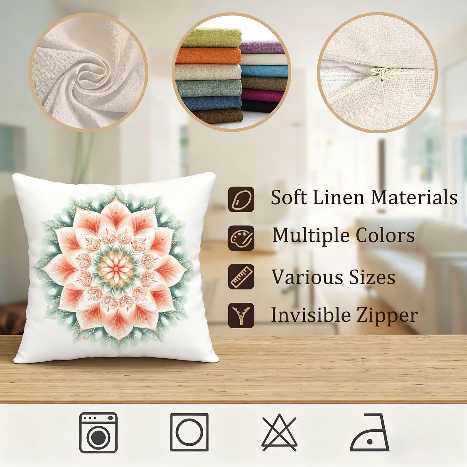 Rose Housse Coussin 60x60 Mandala Taie Oreiller 60x60 Lot de 4 Super Doux Protege Oreiller 60 x 60 Decoration Automne Taie D'oreiller Carrées Coussin Canape, pour Maison Chambre Canapé Chaise E - 508