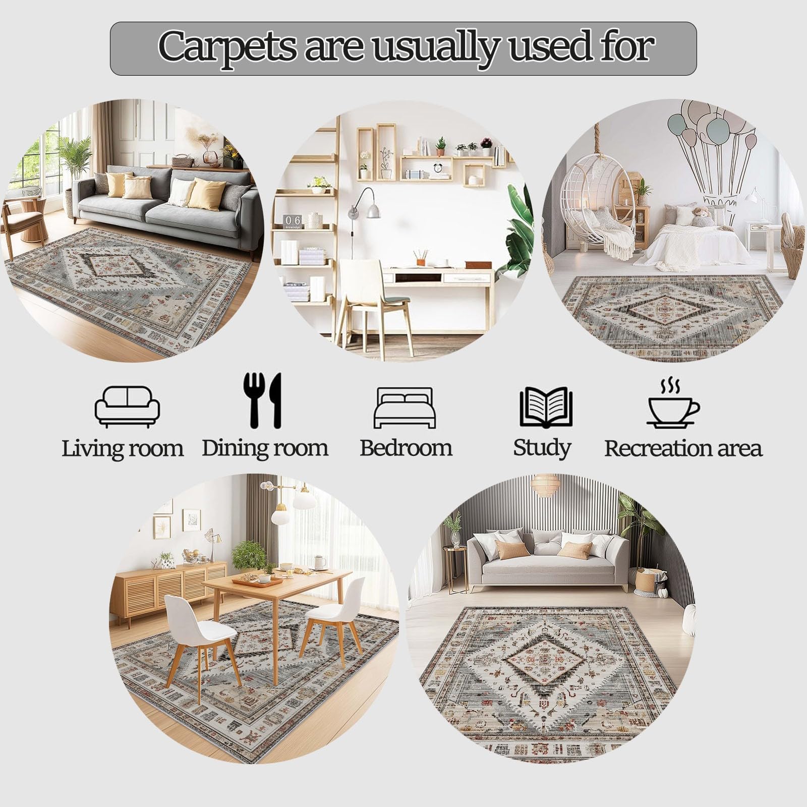 Niedriger Stapel Teppich Antirutschunterlage 120 x 180 cm, Klassisch Vintage Symmetrie Geometrisch Druck Teppich Wohnzimmer, Mehrfarbig Teppiche Waschbar für Küche, Flur, Schlafzimmer, Spielzimmer