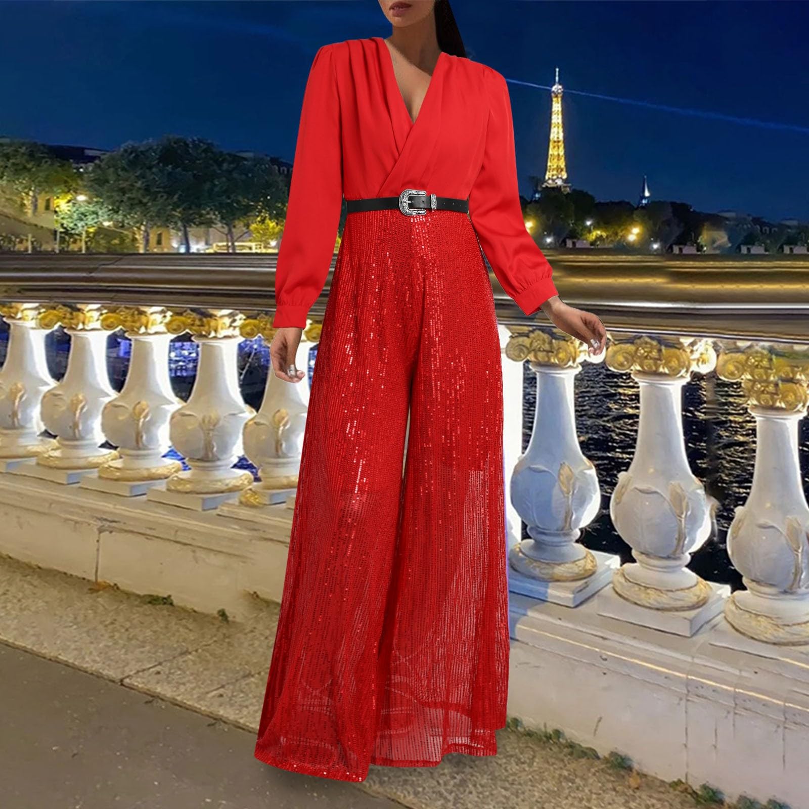 Jumpsuit Damen Elegant Festlich Lang Sommer Overall, Playsuit Einteiler Kostüm Sexy Festival Outfit V Ausschnitt Weites Bein Romper Hosenanzug Sportlich Mit Ärmeln Casual Women's Jumpsuits & Playsuits