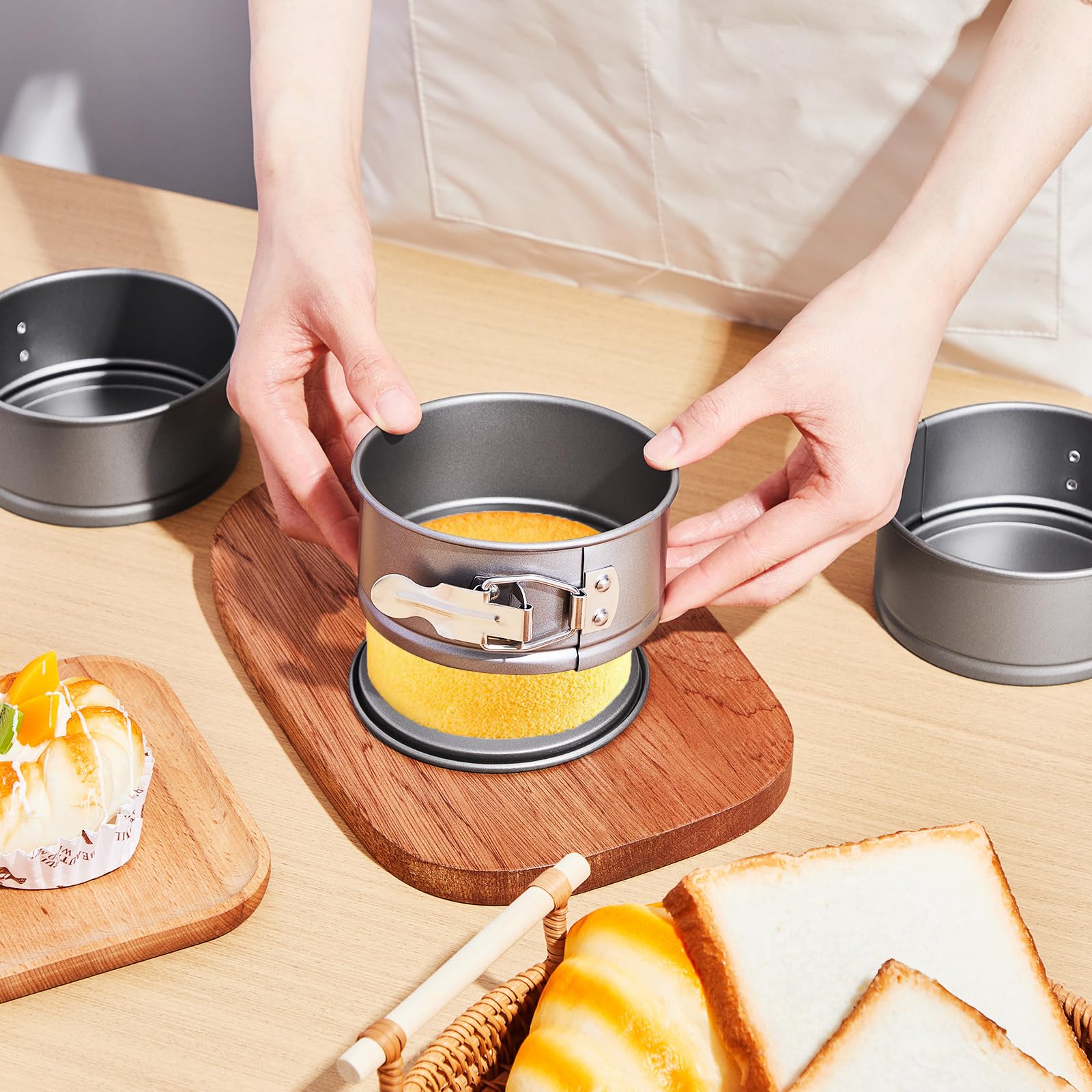 Paquete de 8 mini moldes desmontables de 4 pulgadas, a prueba de fugas, redondos, antiadherentes, parte inferior extraíble para tartas de queso y pizza