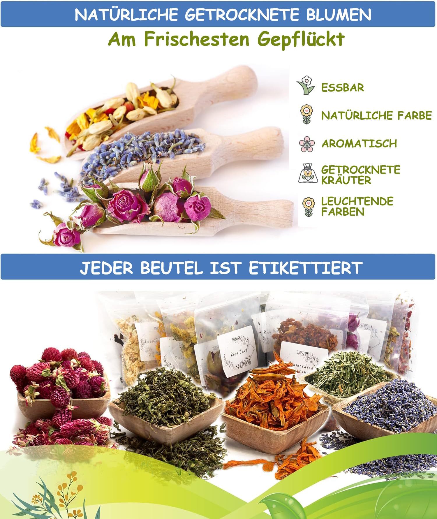 60 Paquets d'espèces de Fleurs pour Le Savon Fleurs séchées Pétales séchés Herbes Kit Lavande Rose Lily Jasmin N'oublie Pas pour Bricolage Artisanat Résine Bain Bombes Savon Bougie Faire.