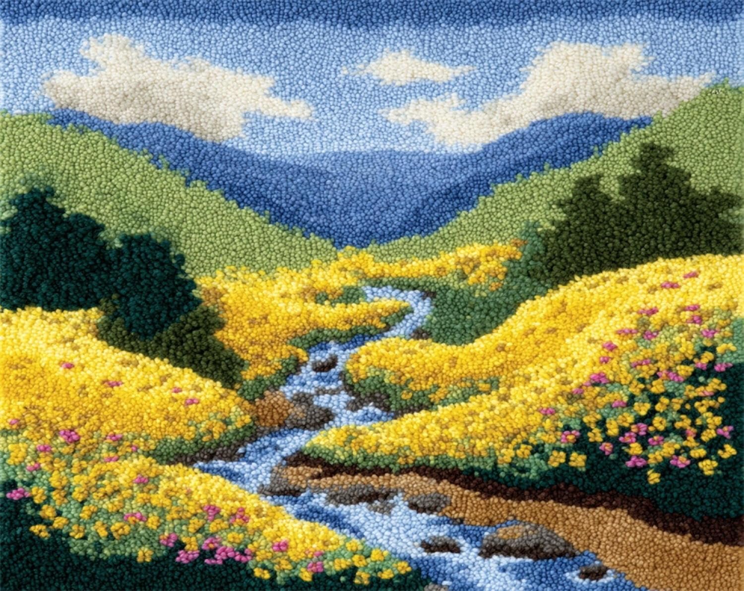 Henypt DIY Latch Hook Rug Kits River Flowers 55x75cm