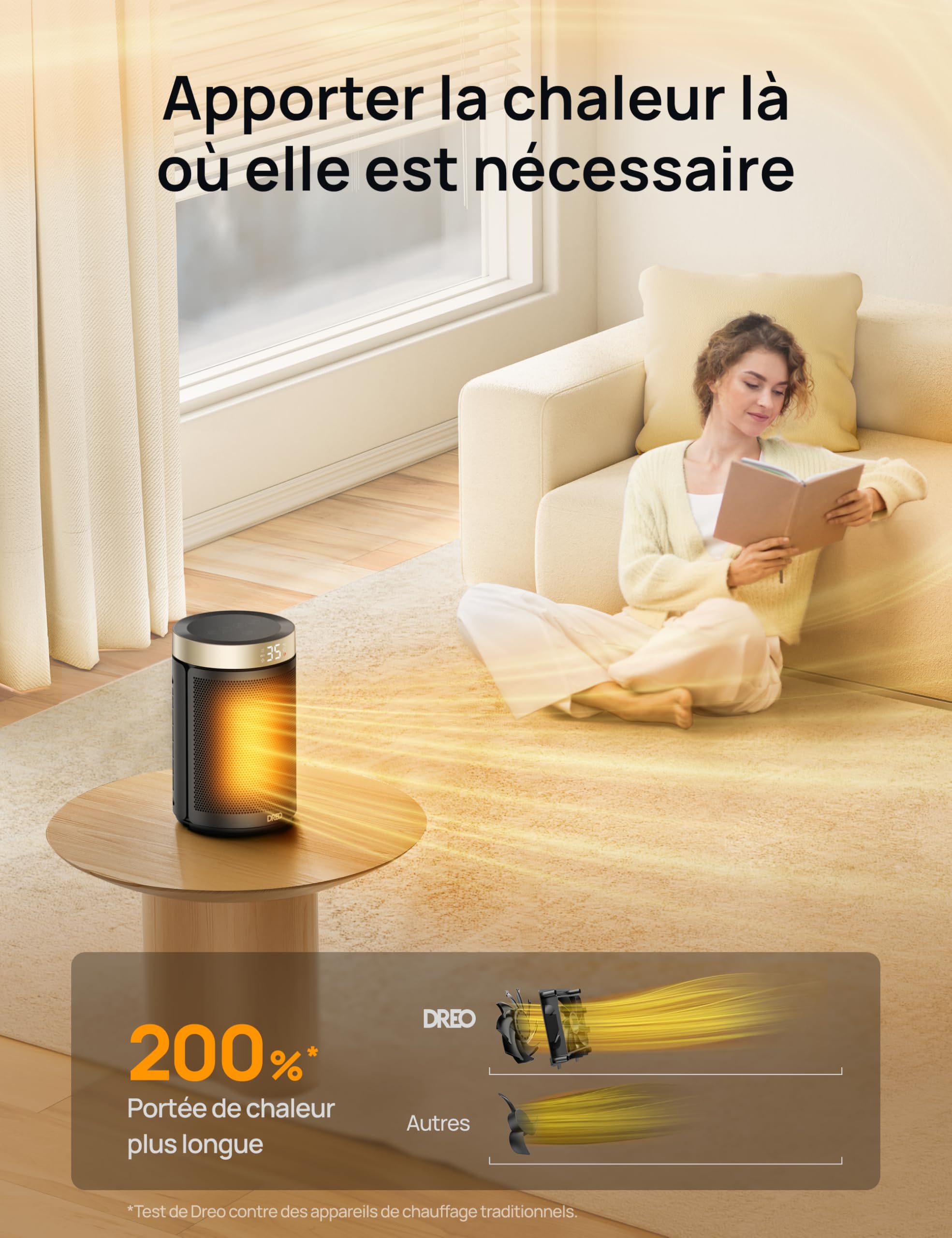 Dreo Chauffage d'appoint, Chauffage Electrique Soufflant Economique avec Thermostat, Minuterie 1-12H, Mode Éco, Chauffage Céramique PTC Rapide de 1500 W en toute sécurité, Chauffage 316