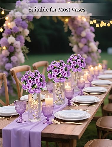 Miniatura 15 de BLOSMON Centros de mesa de flores para mesas de boda: 10 piezas de rosas artificiales rojas carmesí decoración de bolas - 9.5 pulgadas de seda falsa