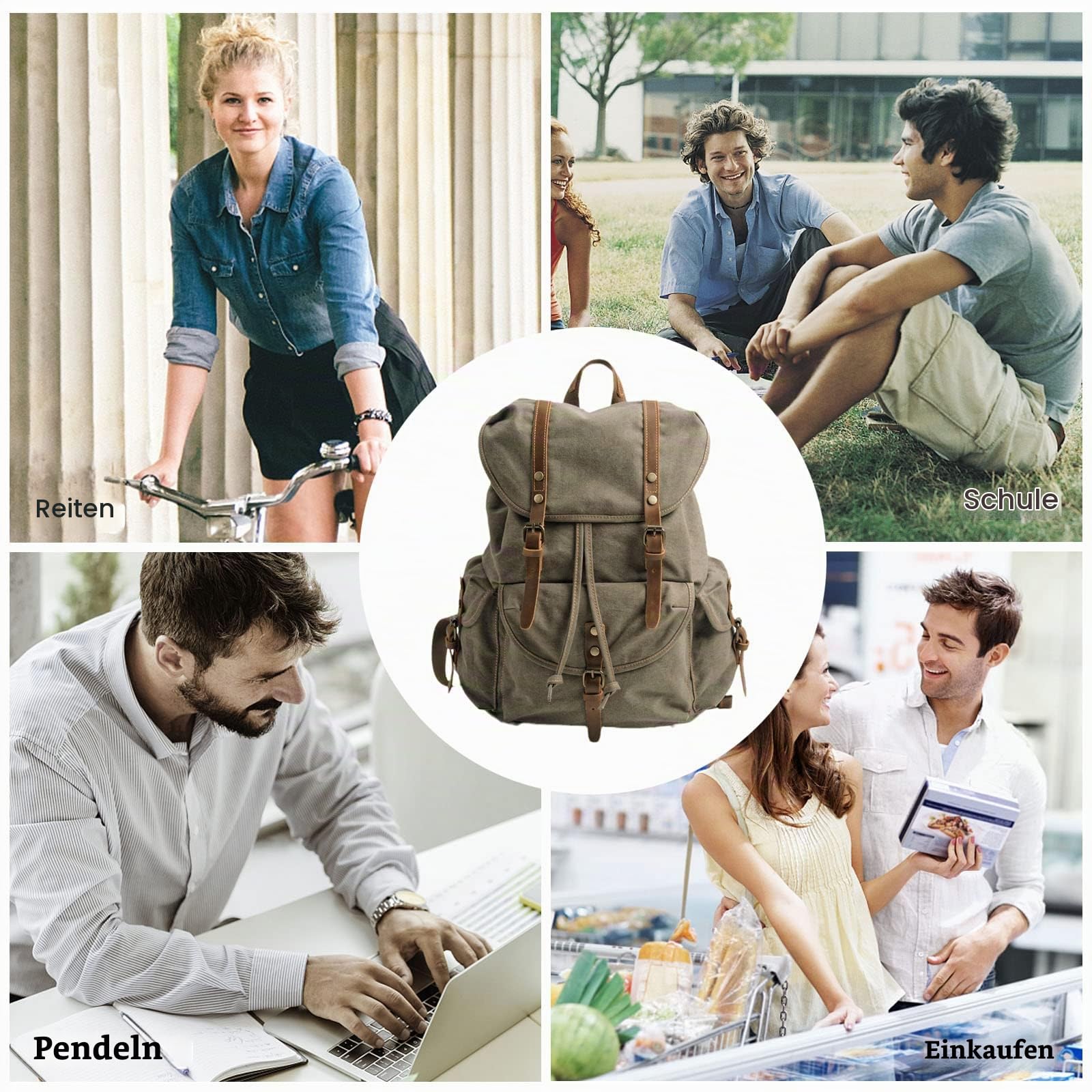 FANDARE Leinwand Wanderrucksack Rucksack Schulranzen Schultaschen mit Kordelzug Trekkingrucksack Reiserucksack Outdoorrucksack für Herren Damen Camping Radfahren Klettern Bergsteigen und Reisen Sport