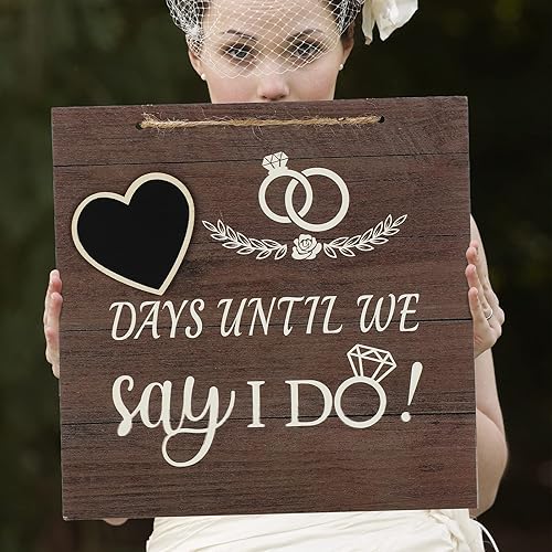 Miniatura 5 de Mepase Cartel de pizarra de madera para parejas con cuenta regresiva para boda, regalo de compromiso, letrero decorativo para colgar, pizarra