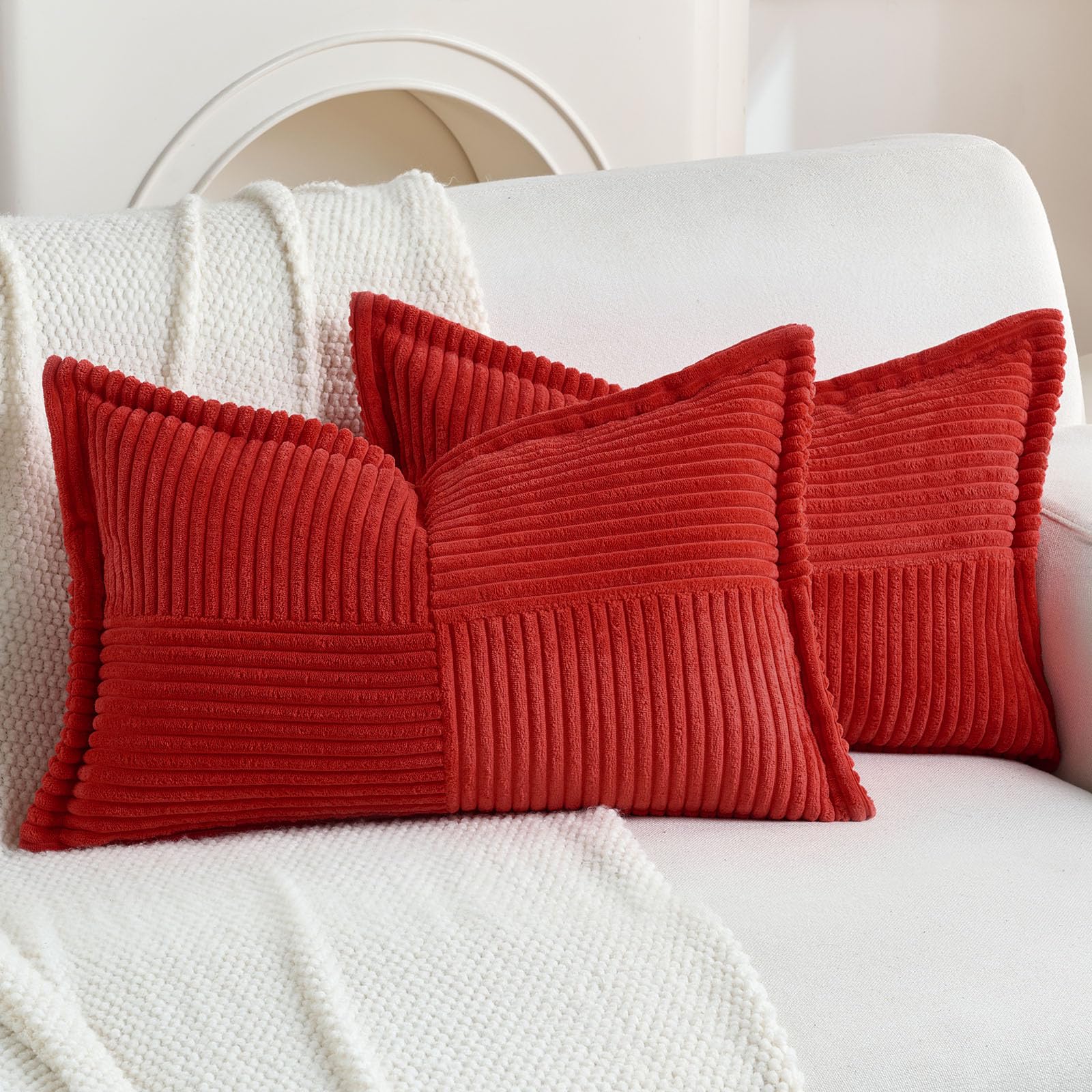 FUTEI Set of 2 Corduroy Cushion Covers 30x50 cm, Red — image 1