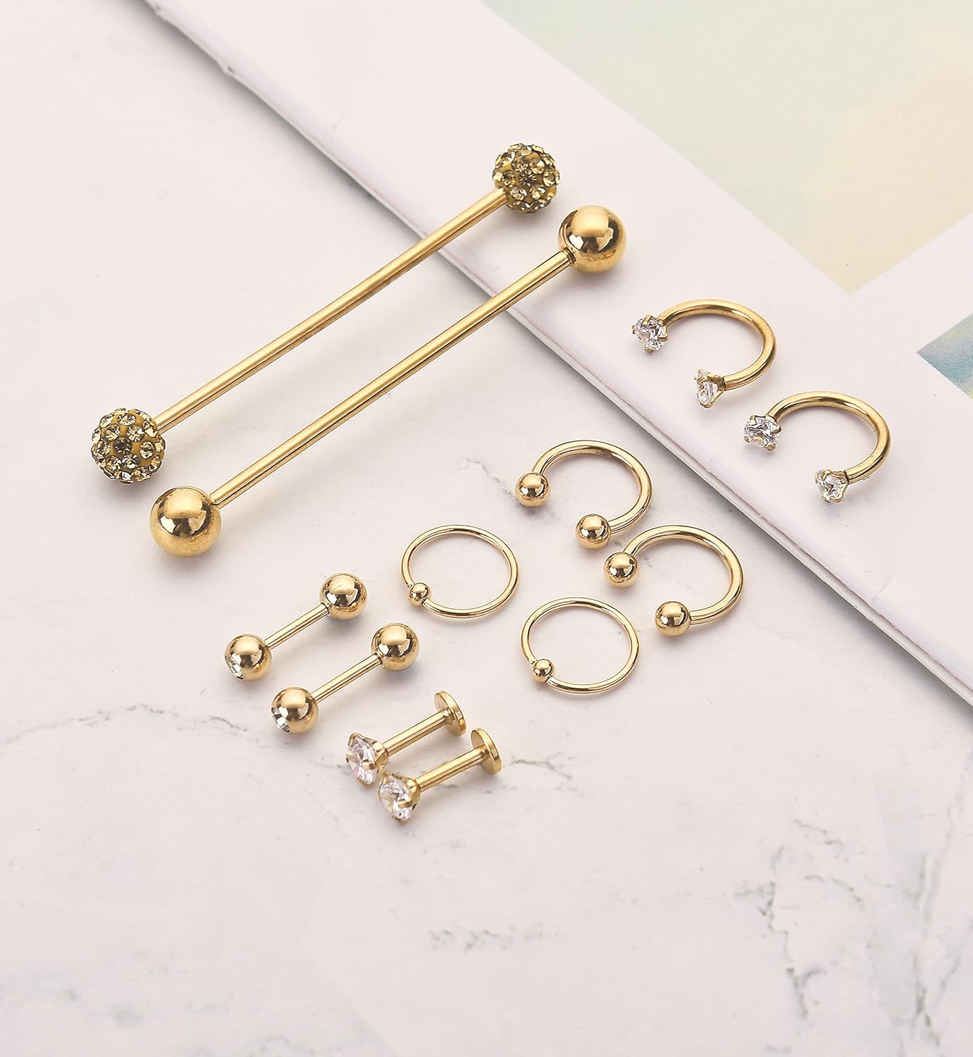 12Pcs Stainless Steel Industrial Barbell Cartilage Piercing Earrings for Women Men Hoop Helix Tragus Labret Piercing - Image 4