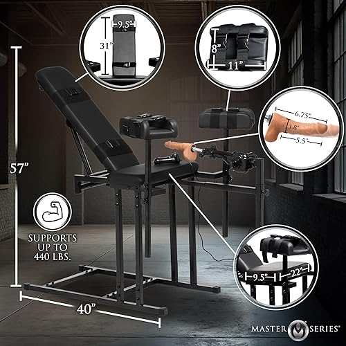 Miniatura 5 de MASTER SERIES Ultimate Silla de obediencia totalmente ajustable con máquina sexual incluida para hombres, mujeres y parejas, anillos en D de marco