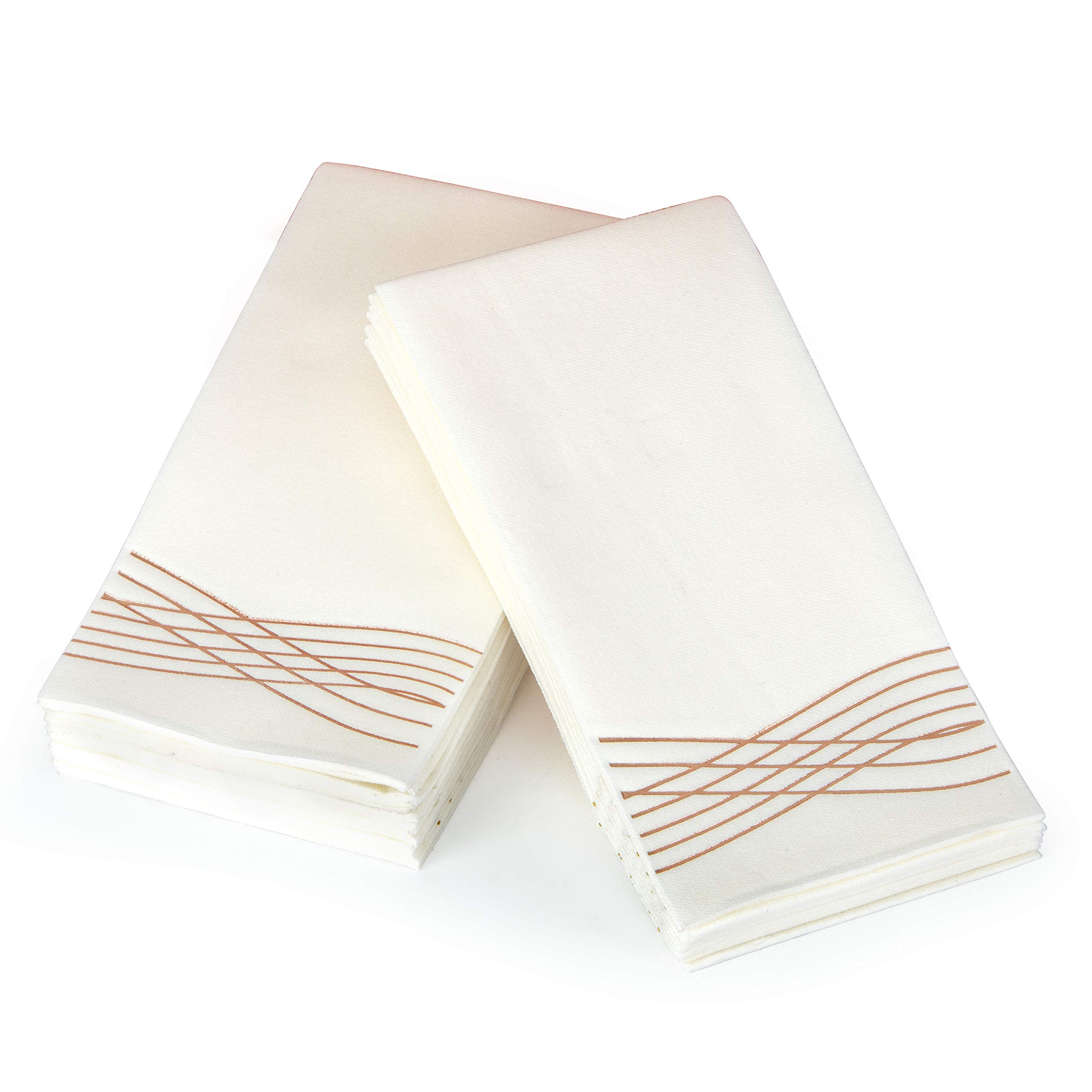 by Madee (New) Rose Gold Metallic Foil Stamped Napkins: Linen-Feel Disposable Cloth-Like Paper Napkins. Decorative, Soft, Absorbent Dinner Napkins for Parties Disposable Hand Towels 50 Party Napkins