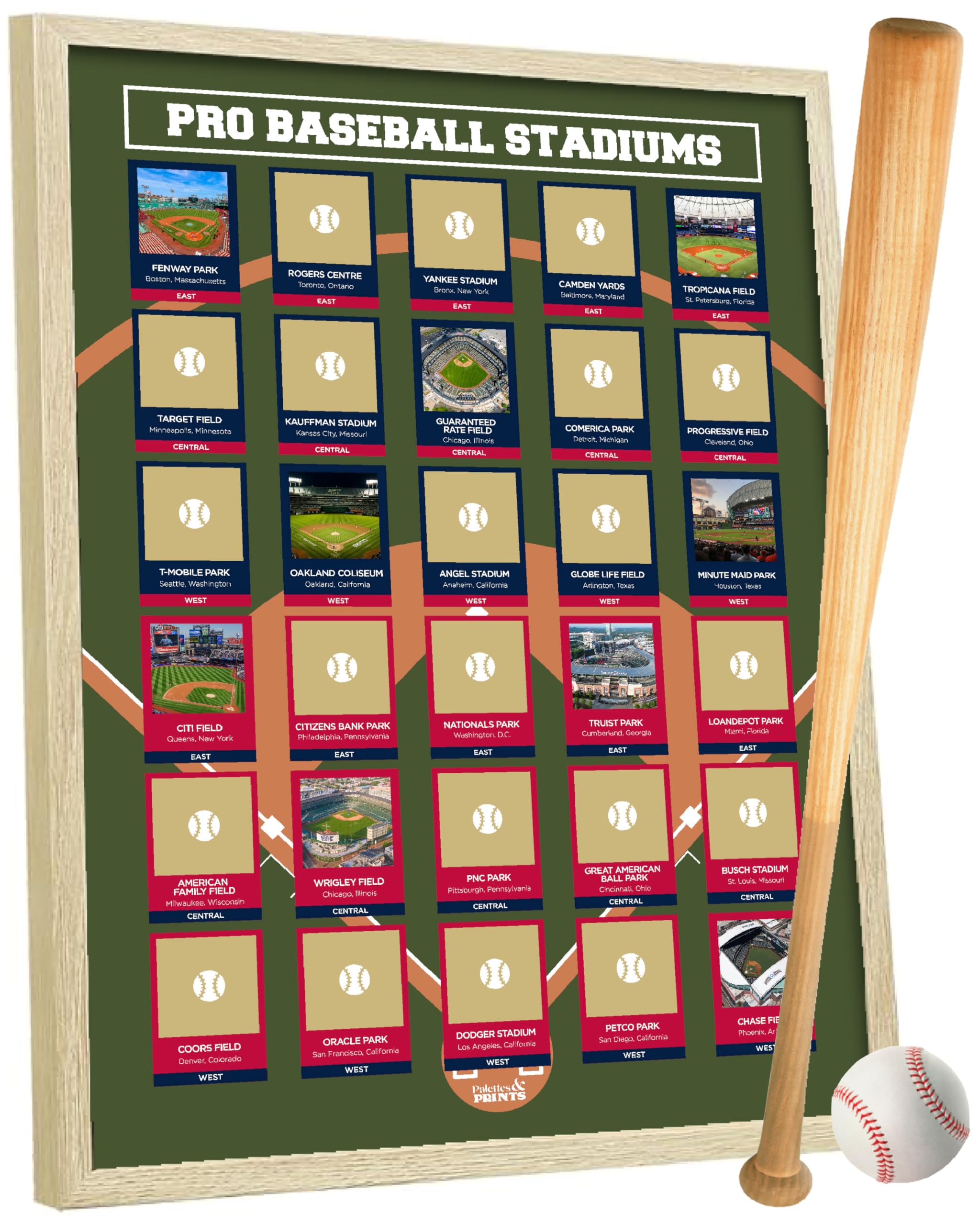 Pro Baseball Stadiums Scratch Off Poster - Track Your Baseball Journey - Baseball Decor - Baseball Stadium Scratch Off Map - Baseball Poster - Baseball Wall Decor - All 30 Updated Ballparks (2023)
