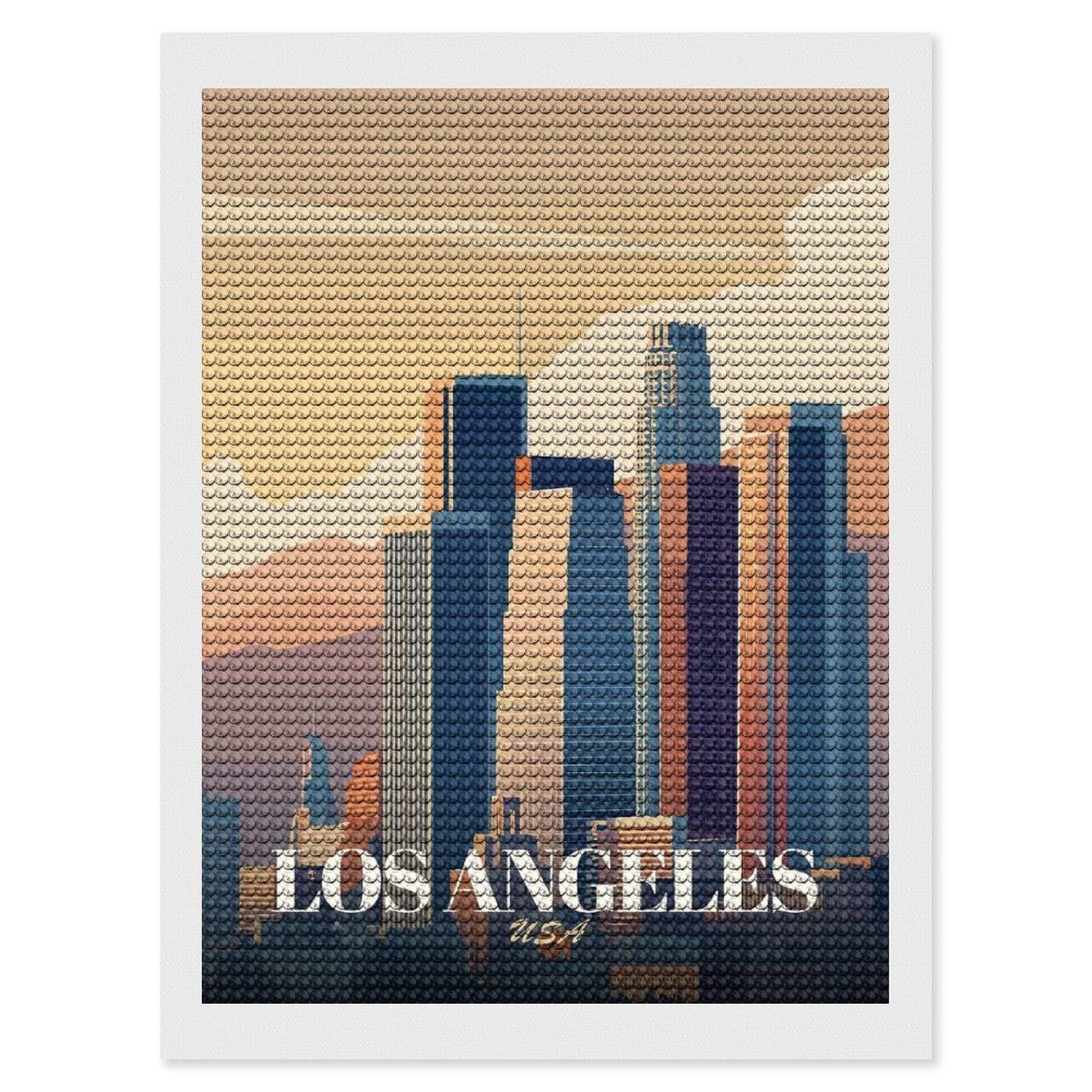 Junmoney Los Angeles Cityscape Illustration(3) Diamond Art Kit 12"x16", Gift Idea, for Family Craft Time, Mindful Craft Activity, Boho Decor, Relaxing DIY Hobby