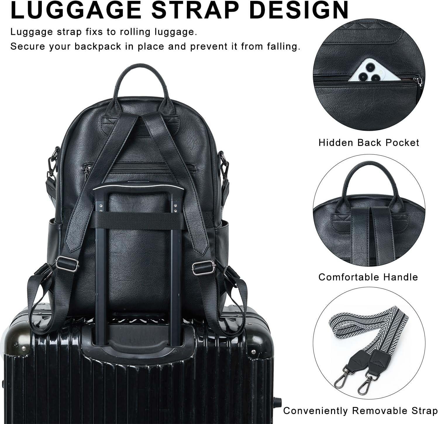 Backpack Purse for Women Laptop Backpack, Leather Travel Backpack Shoulder Bag Teacher College Daypack Work Handbag fits 14" Laptop-Black - Image 7