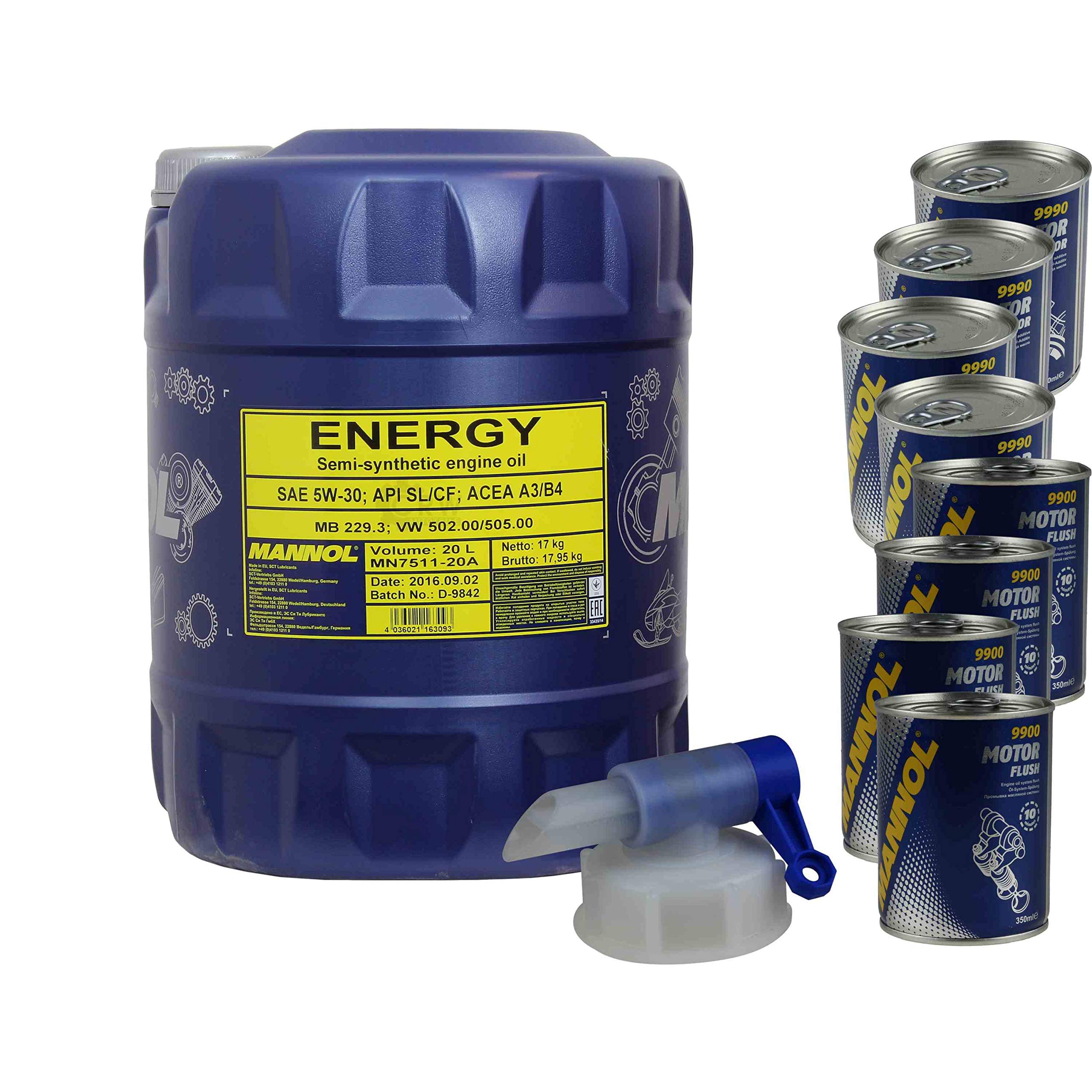 Huile moteur Mannol Energy 5W-30 4xMotor Doctor+Motor Flush, 20 l