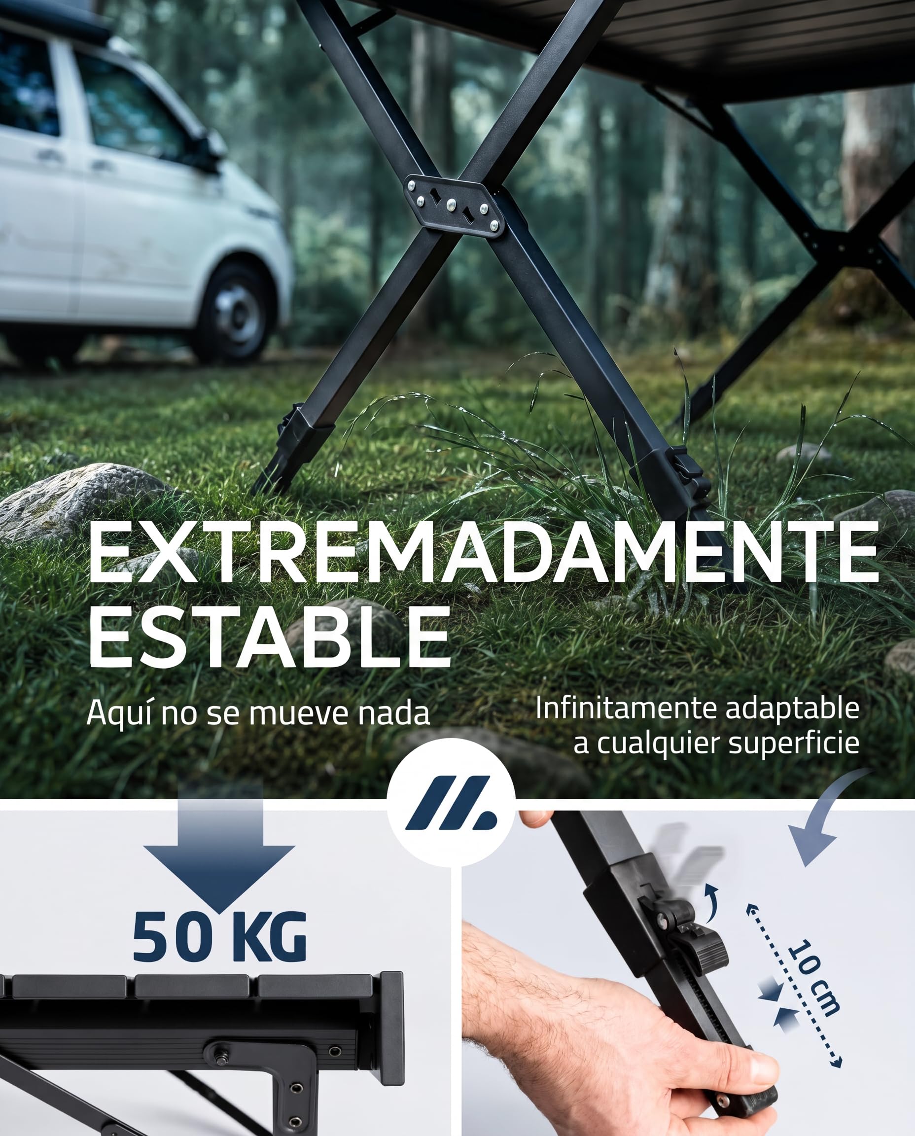 NORDMUT® Mesa de camping plegable – Mesa plegable de aluminio de alta calidad – Mesa de camping inoxidable regulable en altura con fácil montaje (antracita, 110 x 70 cm)