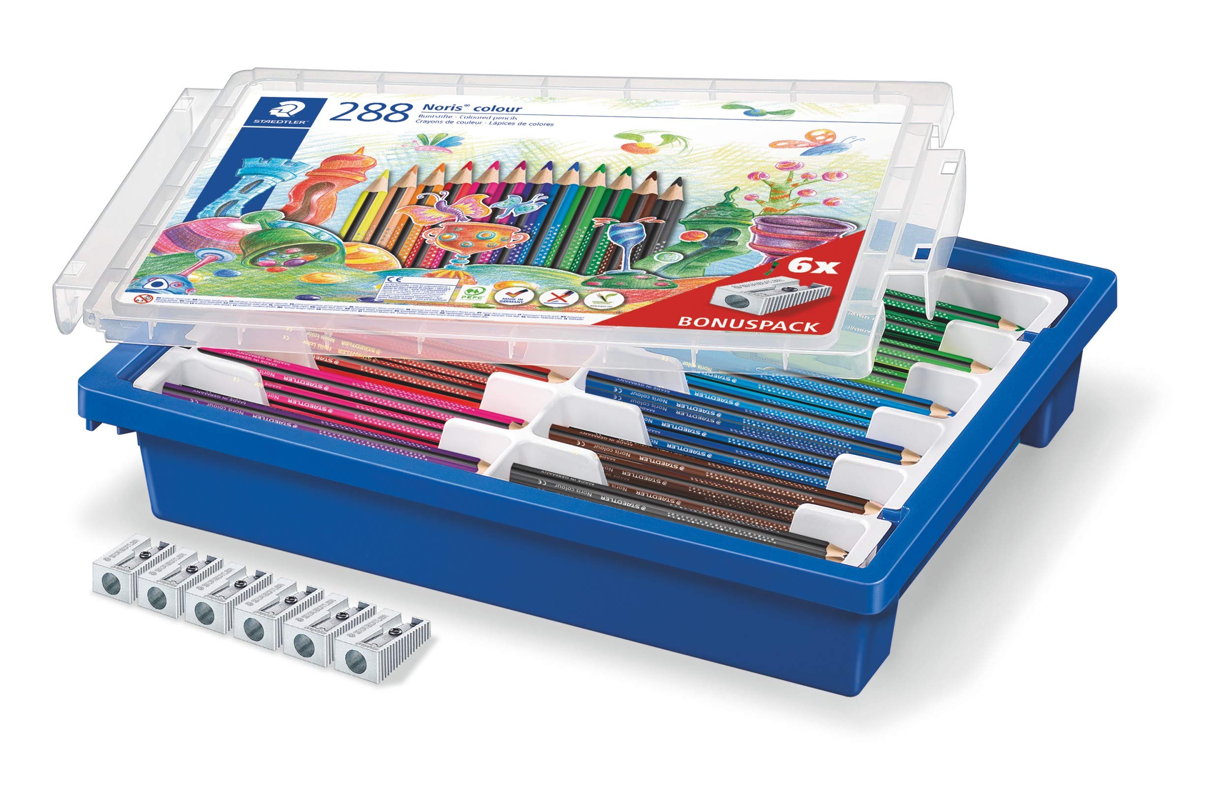 STAEDTLER Set di articoli di cancelleria, nei colori Happy-Colours, 3 matite Noris, 1 gomma rasoplastica, 1 temperamatite doppio, per scrivere e dipingere, 61 SC3 HA