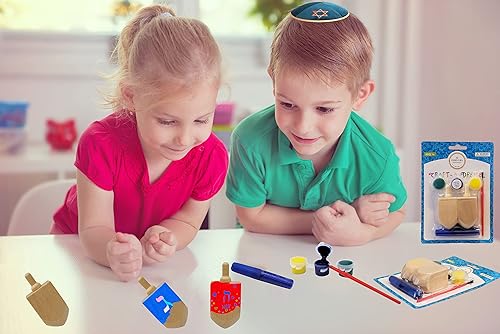 Miniatura 3 de The Dreidel Company Craft-A-Dreidel, crea tu propio Dreidel personalizado, el kit incluye 2 Dreidels de madera, 3 colores, 1 cepillo, 1 purpurina,