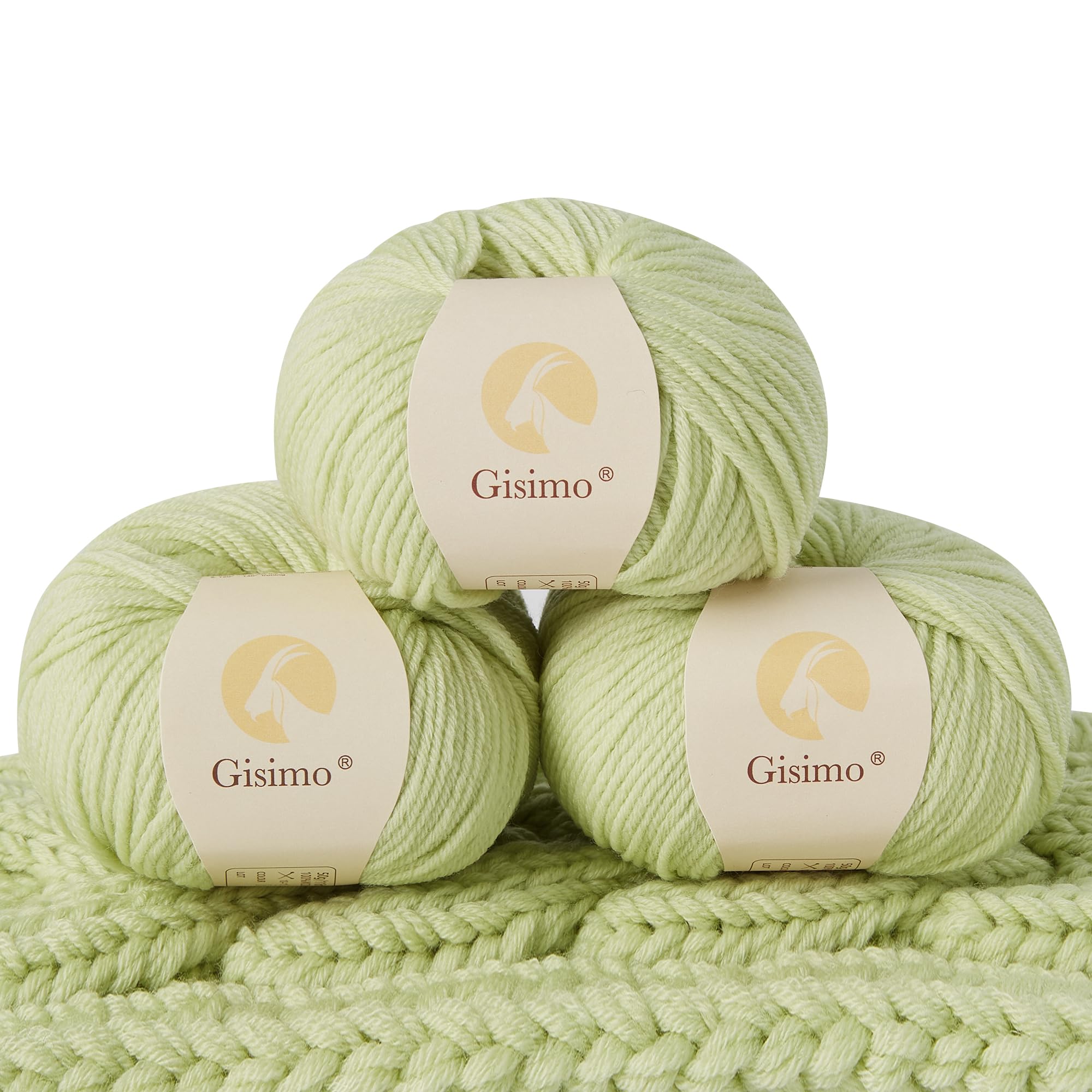 100% Merino Wool Yarn, 6-Ply Luxurious and Soft Yarn for Hand Knitting & Crocheting, 1.76 OZ/50g, 127 yds/116 Meters (Tender Green, 3 Balls)
