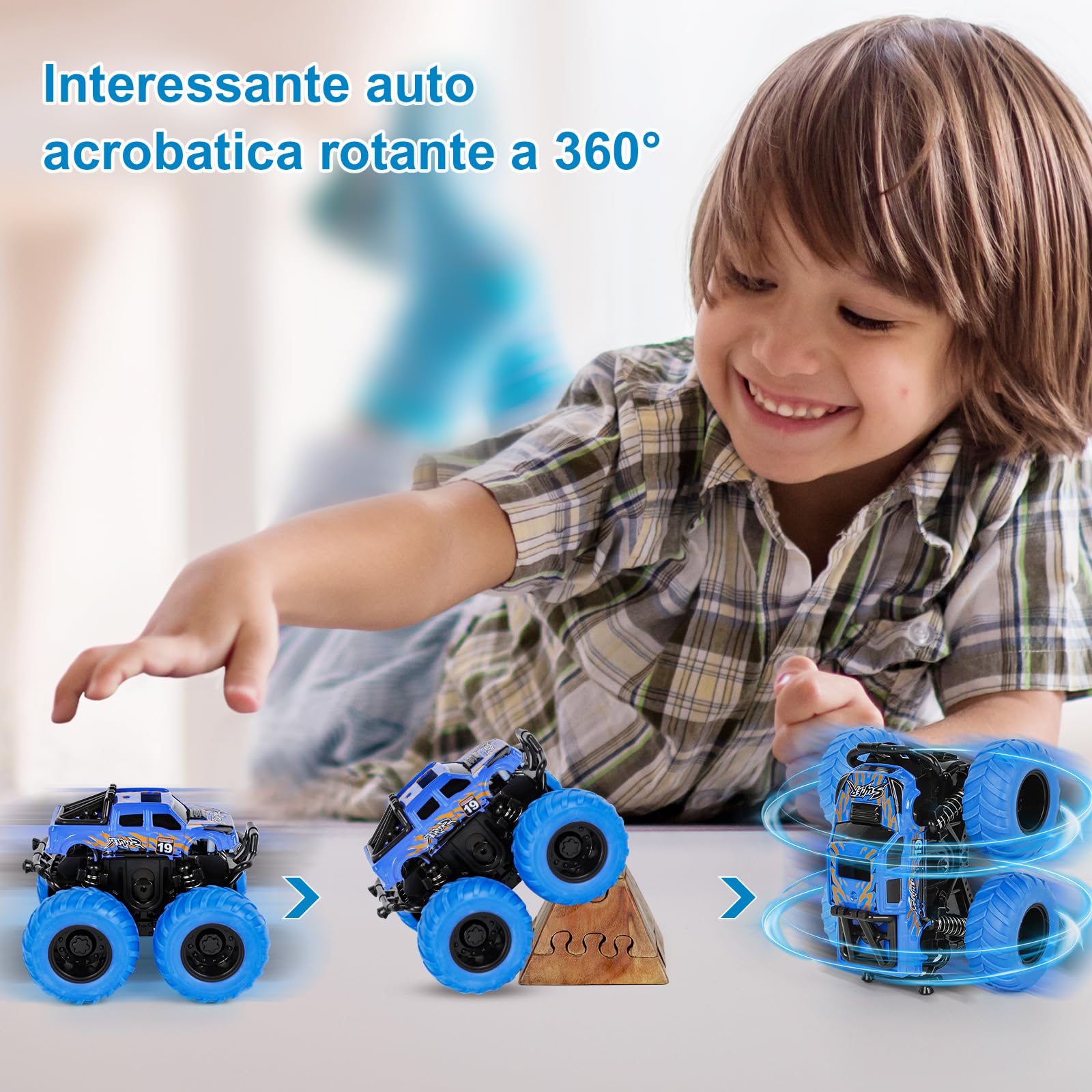 Shayson Monster Truck, Macchinine per Bambini, Camion Giocattolo per Bambini, Macchina Bambini, Rotazione a 360 Gradi, Regali Giochi per Ragazzie Bambini di 2 Anni, 2 Pezzi