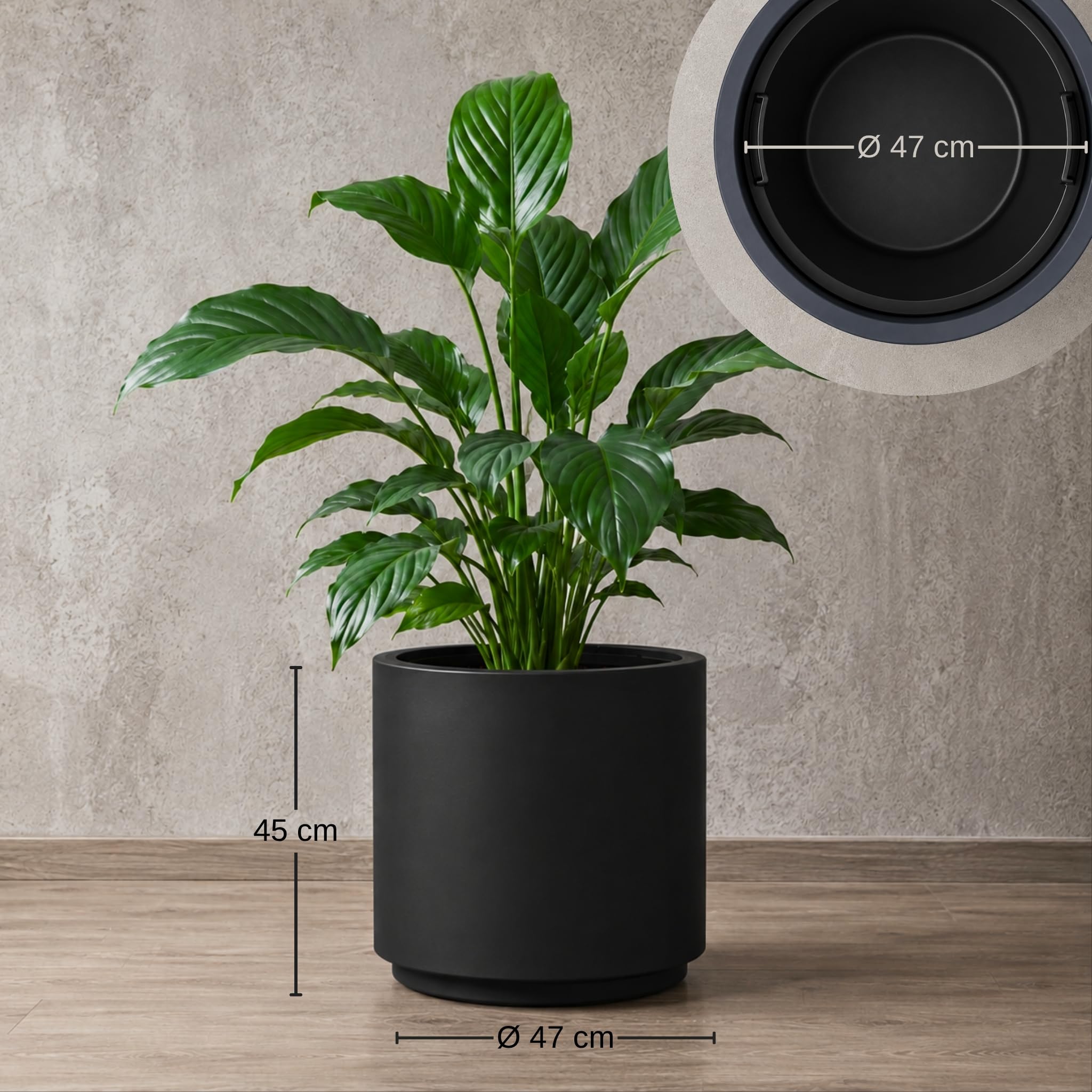 matches21 HOME & HOBBY Großer außen Blumentopf NIVO 47 x 45 cm anthrazit - Runder Pflanztopf als Outdoor Pflanzkübel