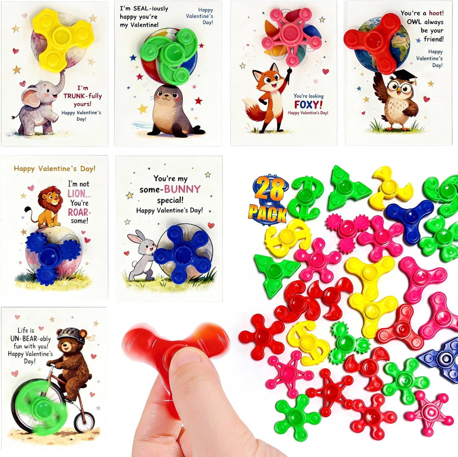 Party Favors for Kids with Fidget Spinners | 28-Pack Animal Circus Toy Set, Birthday Gifts for Kids 4-8 8-12, All-in-One Bulk Goodie Bag Stuffers & Classroom Rewards