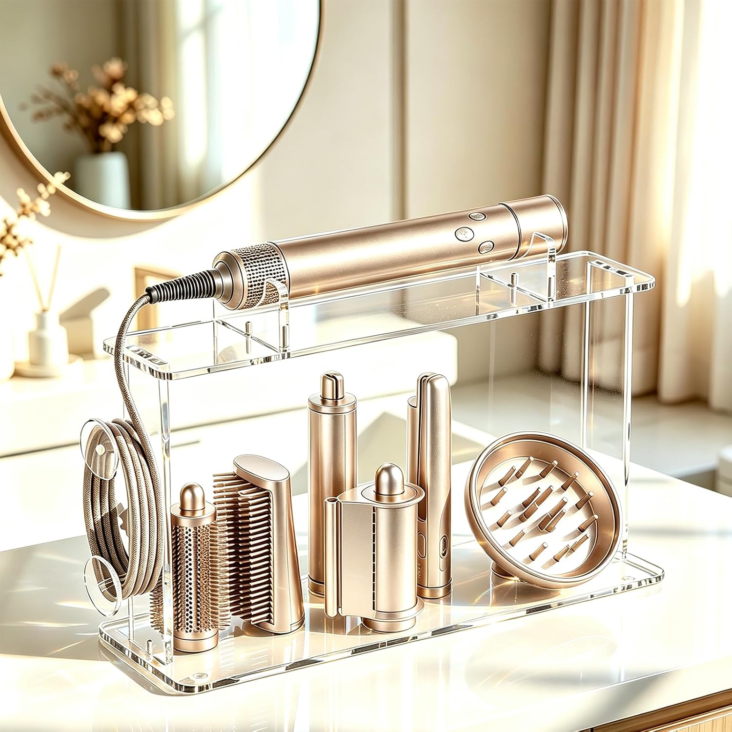 Acrylic Holder and Organizer Compatible with Airwrap of Dyson and Airwrap Attachments, Airwrap holder Stand Storage, Upgrade Countertop Airwrap Styler Rack Compatible with Airwrap Accessories