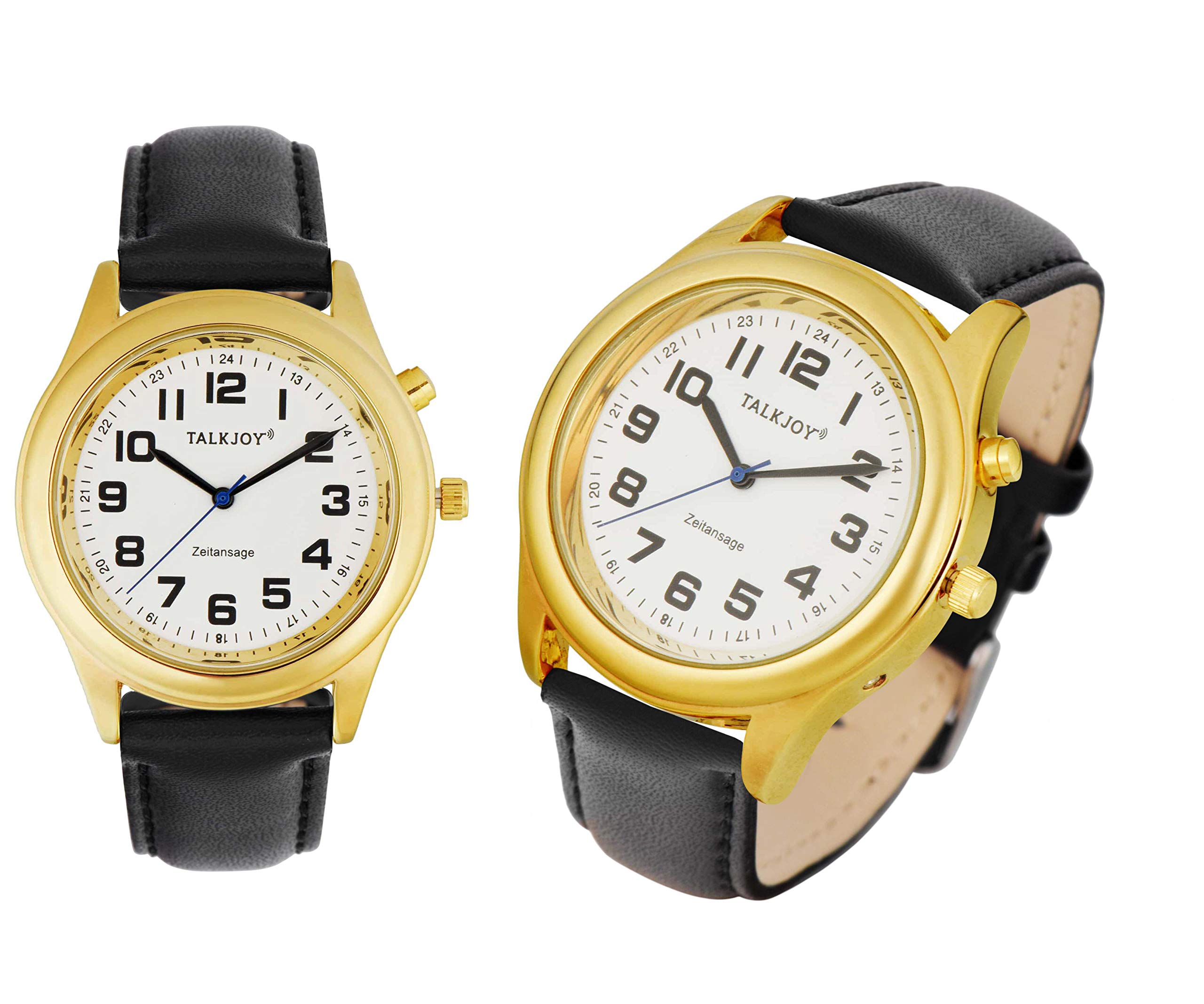 Premium Leder Herren Sprechende Armbanduhr GOLDENE Uhr Blindenuhr Sprachausgabe Datum Uhrzeit Herrenuhr mit Lederarmband
