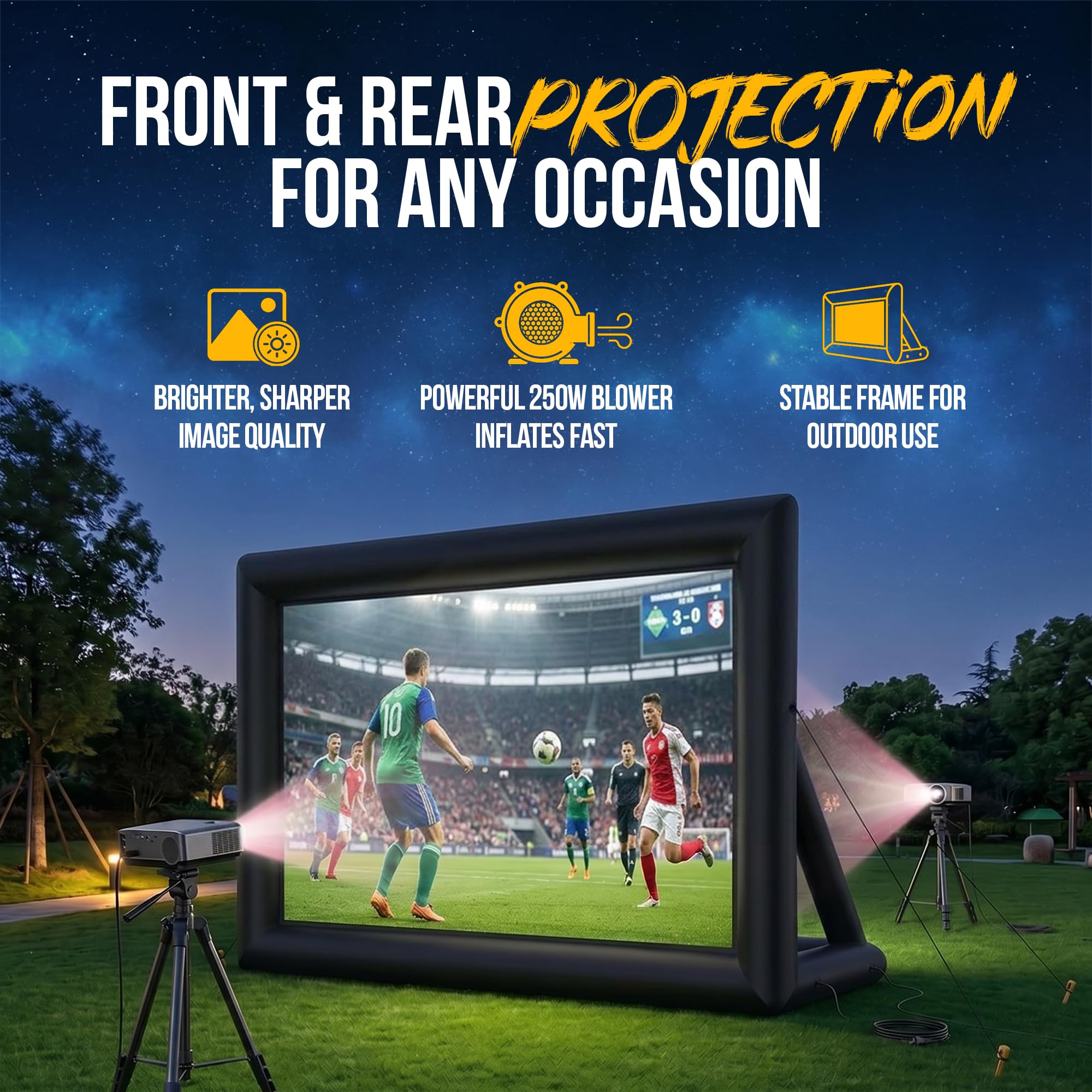 KHOMO GEAR Pantalla Proyector Portátil Gigante 240 Pulgadas, Kit Pantalla Proyector Exterior Motorizada Hinchable con Bomba de Aire Eléctrica - XXL - 6 Metros