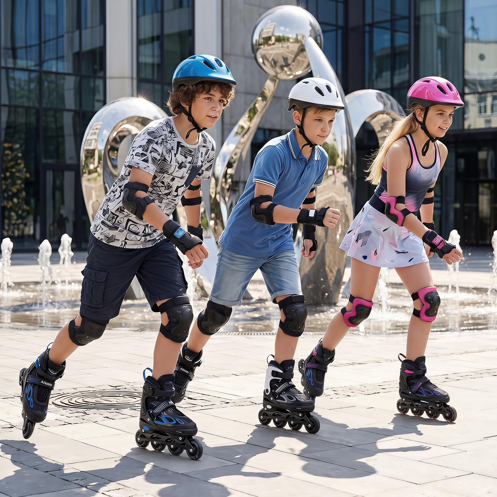 HOMASIS Roller en Ligne, Patins à roulettes avec Roues LED Illuminées, Patins à Glace Réglables avec Protection Antichoc, pour Enfant de 5-14 Ans