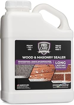 ProCare Premium Masonry and Wood Floor Sealer - Outdoor Waterproof Protectant for Concrete, Stone, Exterior Wood, Brick, Stucco - Weatherproof Clear Silicone Sealant - Made in The USA 1 Gallon