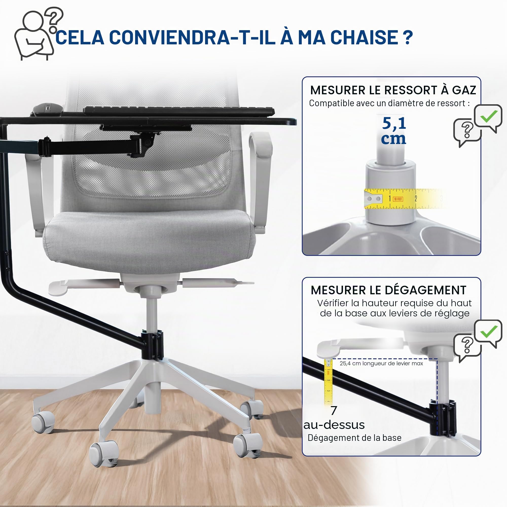 VIVO MOUNT-KB08C Plateau pour clavier et souris monté sur chaise de bureau 66 x 30,5 cm, inclinaison ergonomique, mouvement complet, rotation à 360 degrés, noir