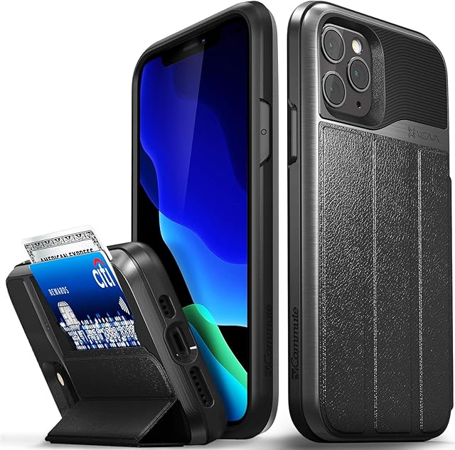 Vena vCommute Wallet Case Compatible with Apple iPhone 11 Pro (5.8"-inch 2019), (Military Grade Drop Protection) Flip Leather Cover Card Slot Holder with Kickstand - Space Gray