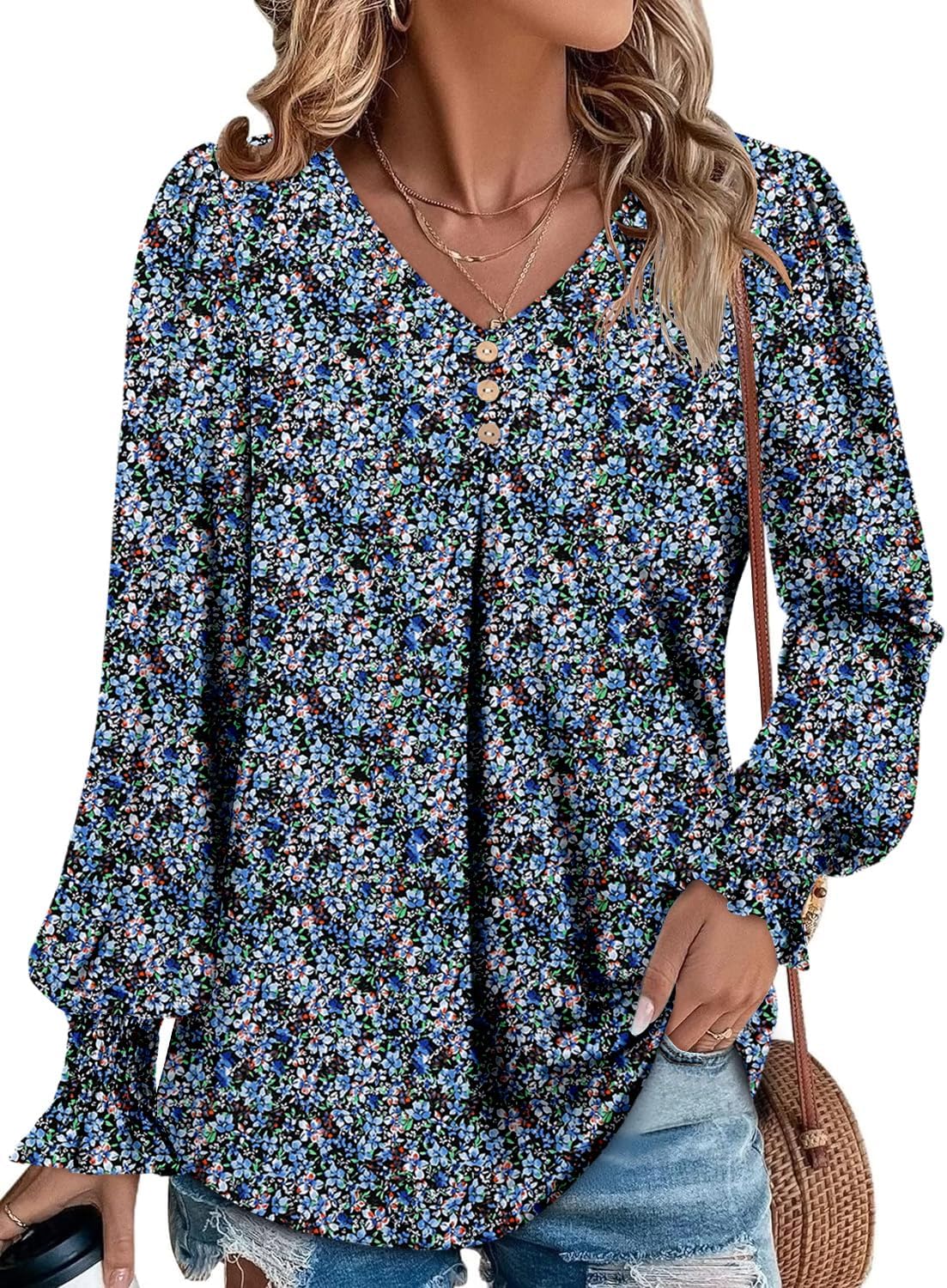 Angerella Long Sleeve Shirts for Women Comfy V Neck Fall Tops Dressy Casual Blouses Trendy Tunic Tops for Leggings S-3XL