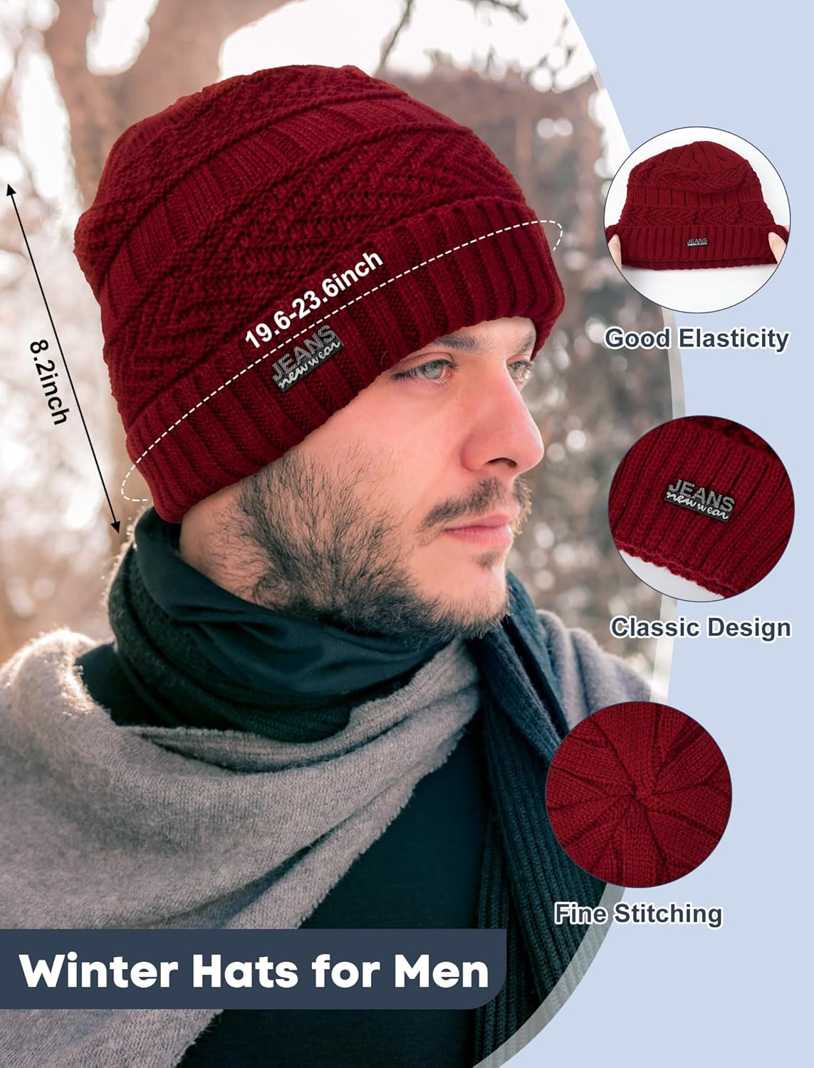 Senker Fashion Winter Beanie Hat Scarf and Touchscreen Gloves Set for Men, Warm Knit Skull Cap with Fleece Lined Gifts - Image 2