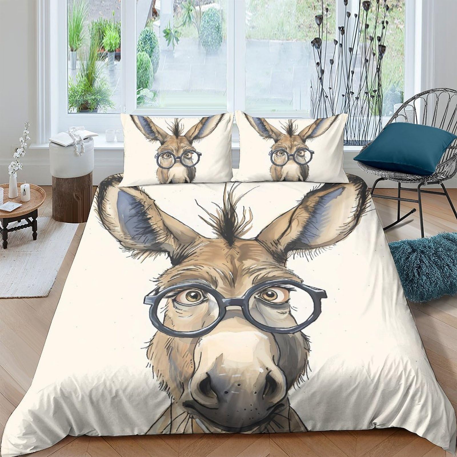 Ctjqhvkz Style-4 3D Printed Donkey Glasses Fitted Sheet Microfiber Soft Breathable Animal Bed Cover For Bedroom Guest Room Decor Single（135X200cm）