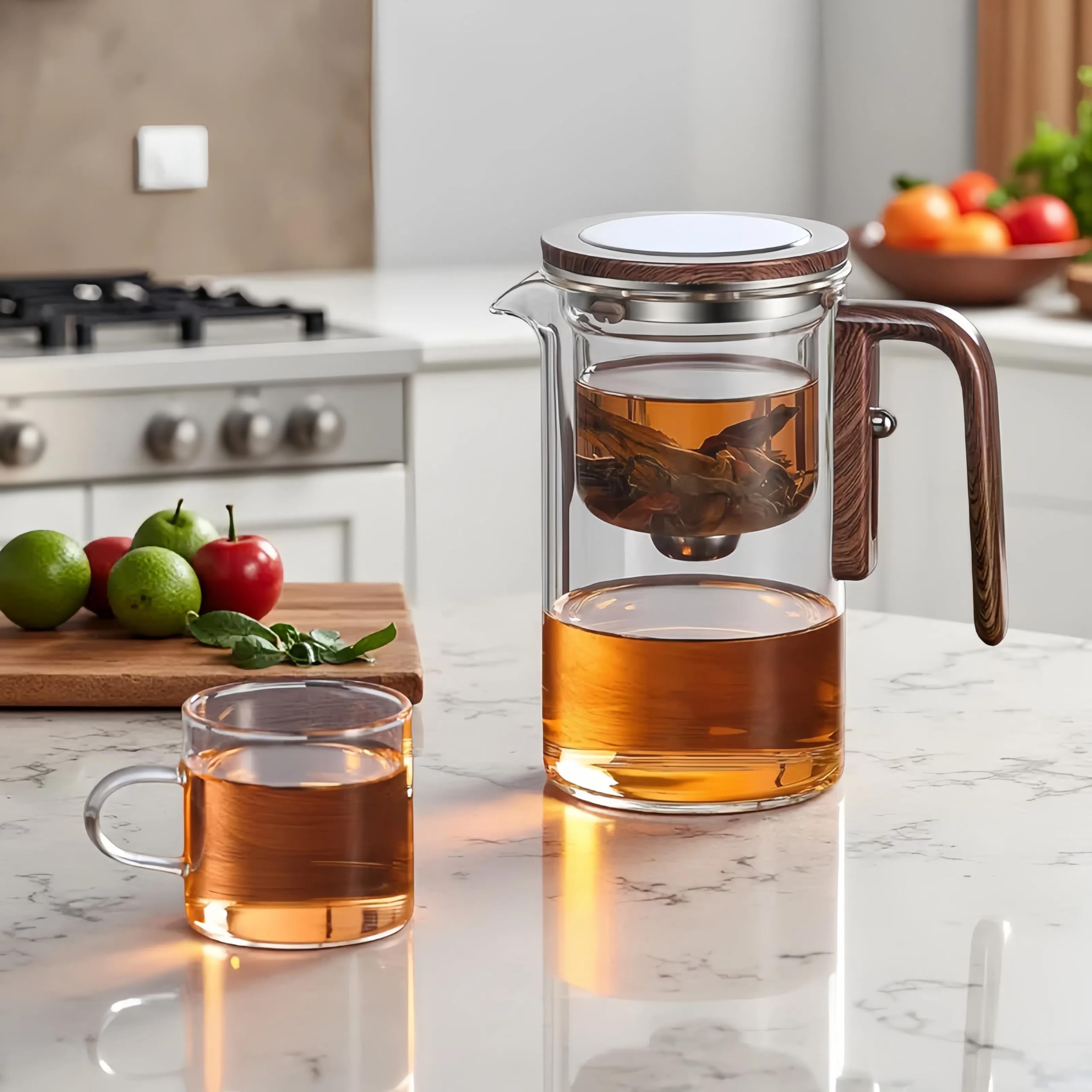Teiera, Teiera magica creativa in vetro, infusore in vetro per tè sfuso staccabile, ideale per la preparazione del tè - 18 oz (circa 530 ml) (Trasparente)