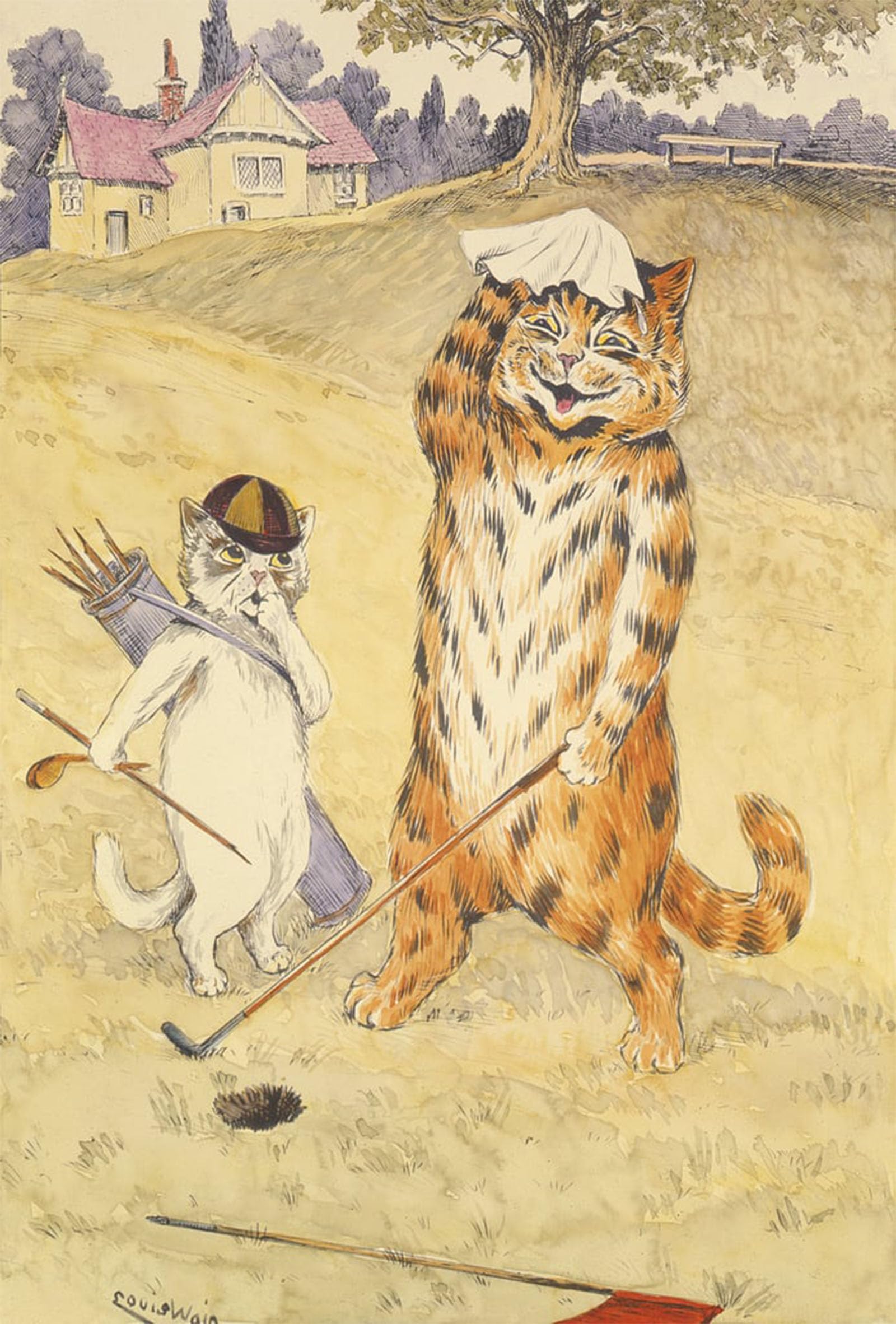 ARTXLXXBN Famous Print Painting Colorful Art Print Holed in One by Louis Wain Canvas Art Decorations for Home Decor 60x90cm