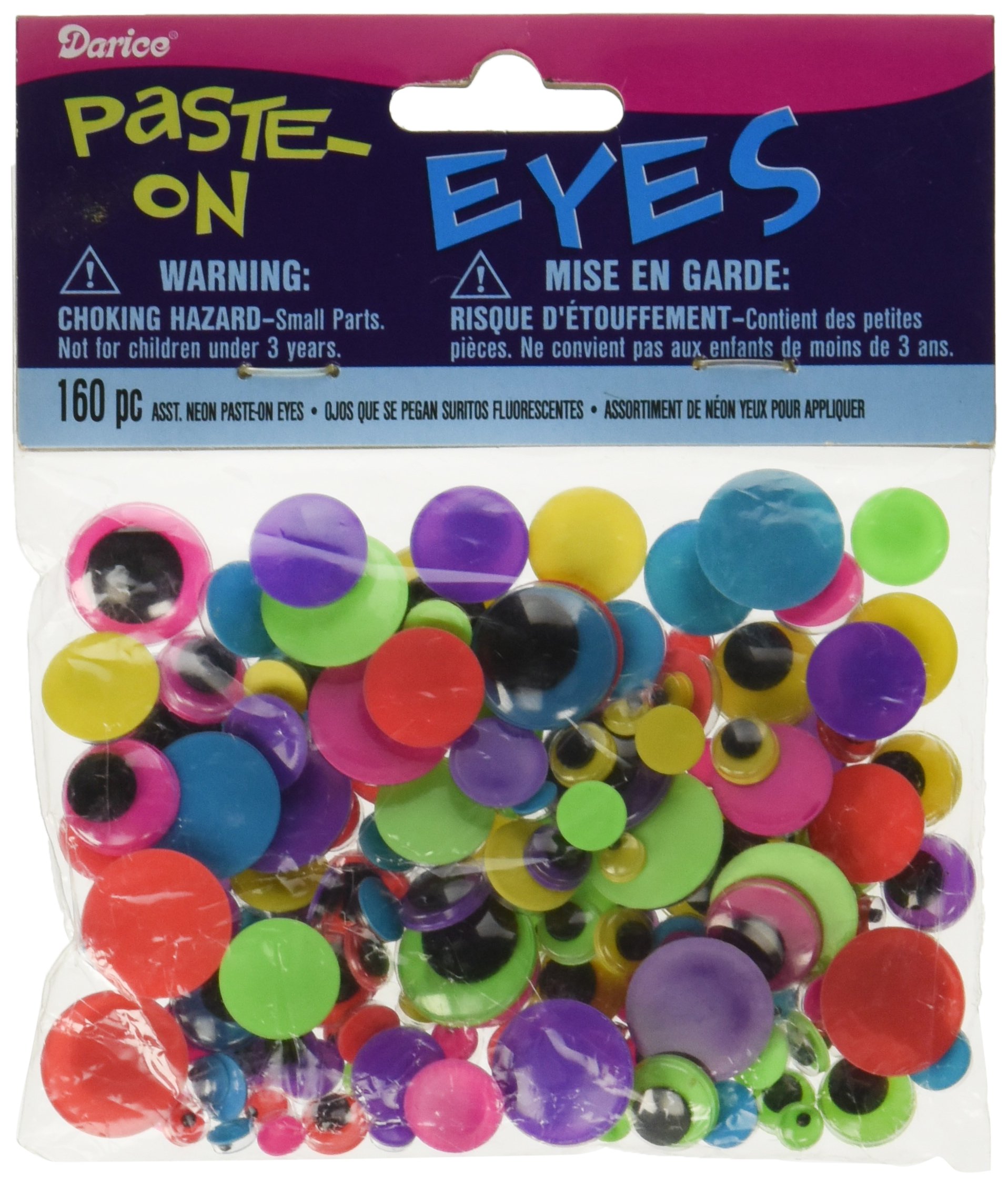Darice 160-Piece Neon Assorted Styles of Paste on Eyes