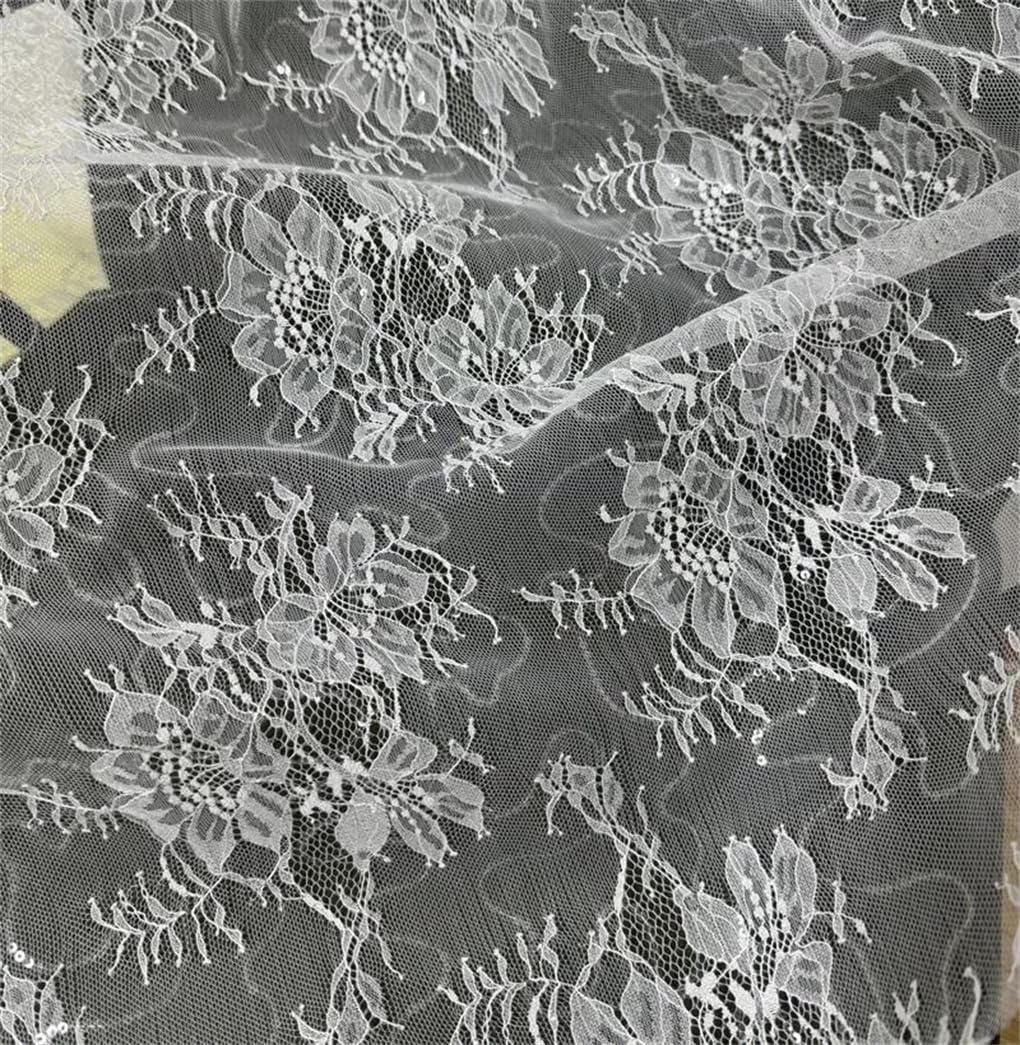 Koronkowa tkanina bawełniana, Projektant ręcznie robionej koronki z cekinami i haftowanej siateczki do sukien ślubnych, szycie na metry(French Lace)
