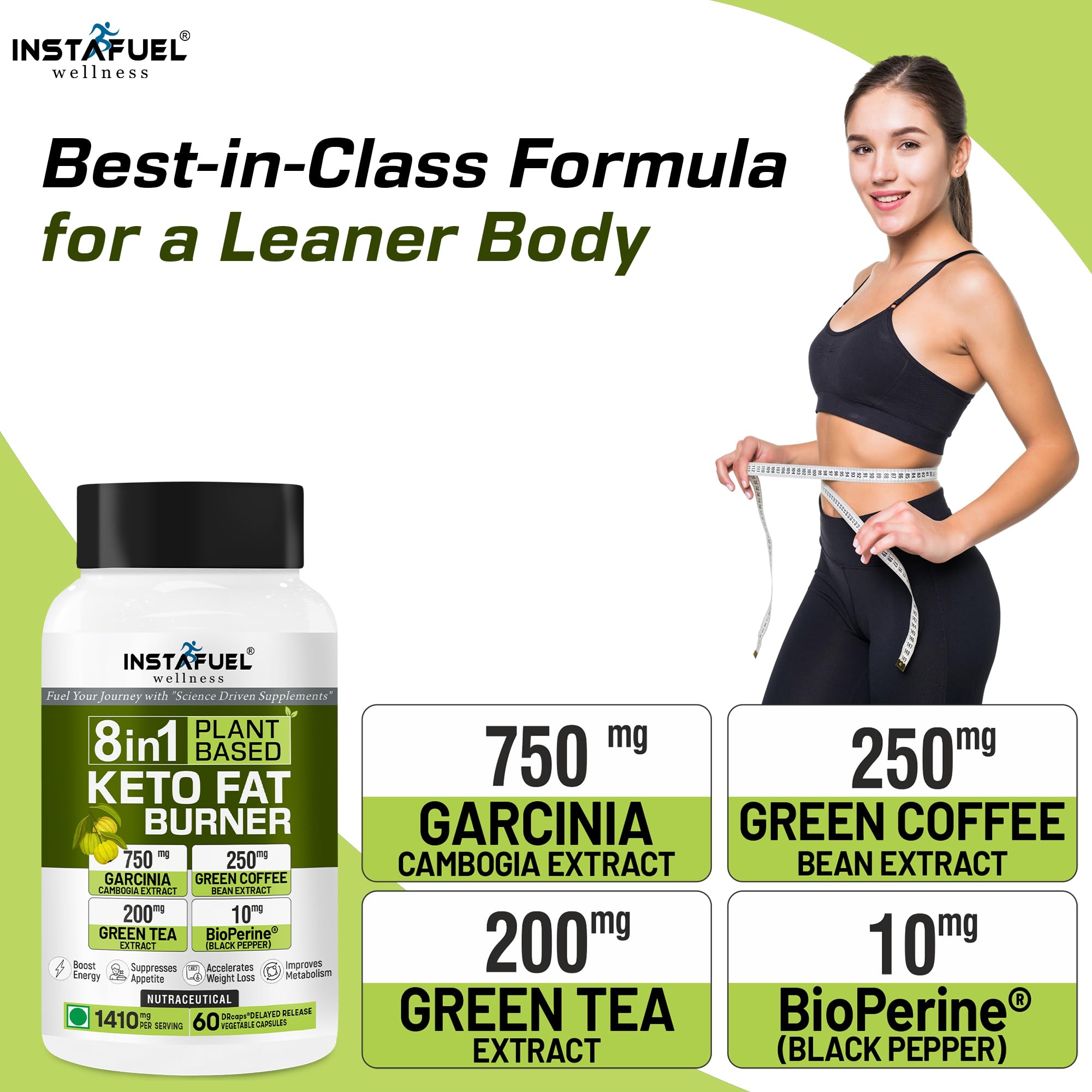 Instafuel 8in1 Plant Based Keto Fat Burner for Men & Women | Weight Management Supplement with Garcinia Cambogia, Green Coffee Bean, Green Tea, Coleus, Apple Cider Vinegar - 60 Veg Capsules — Amazon image 5