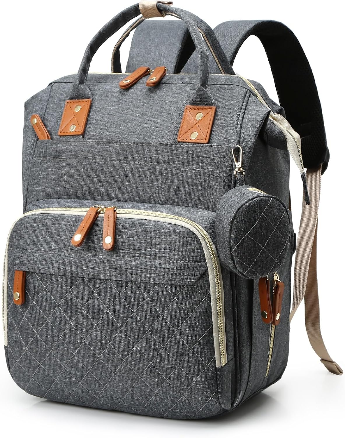 Mochila para pañales con cambiador  Gran capacidad, 16 bolsillos, puerto USB, mochila de viaje impermeable para mamá y papá  Funda para chupete  Gris