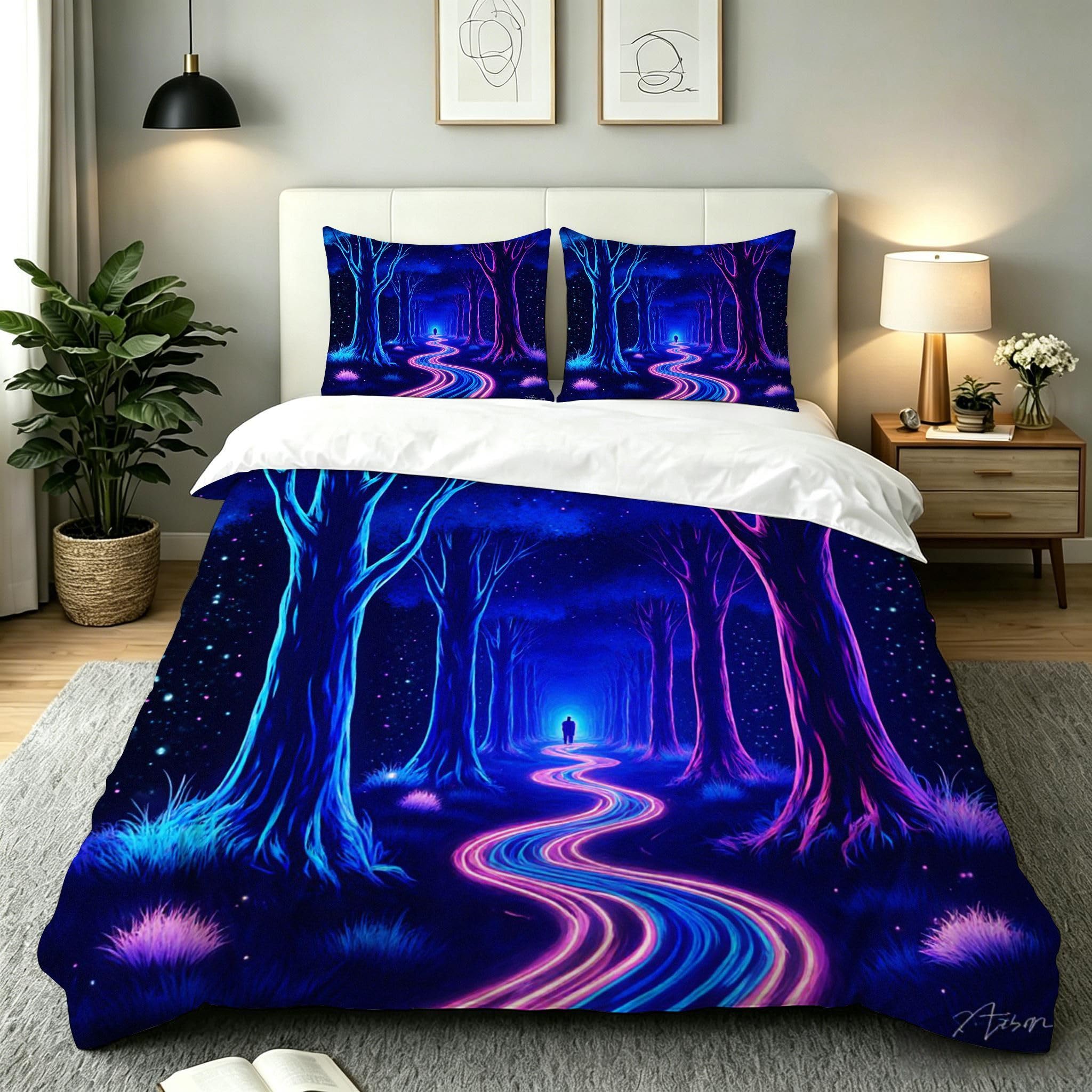 Funda Nórdica Cama 180, 240x260 cm Árbol Azul, AQ2214 | 3D Estampado, con 2 Funda Almohada, con Cremallera Oculta, para Adultos Parejas, para Villa Dormitorio, Ligero Transpirable